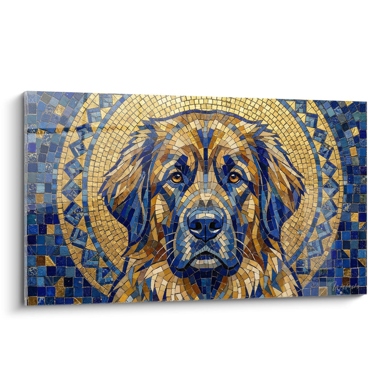 Hundetafel Mosaik Golden und Blau - Byzantinisches Hundeporträt - Leonberg Edition