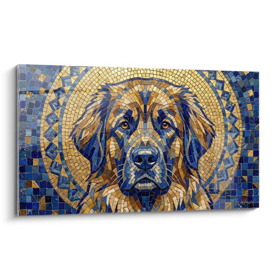 Tableau Chien Mosaïque Dorée et Bleue - Portrait Canin Byzantin - Edition Leonberg