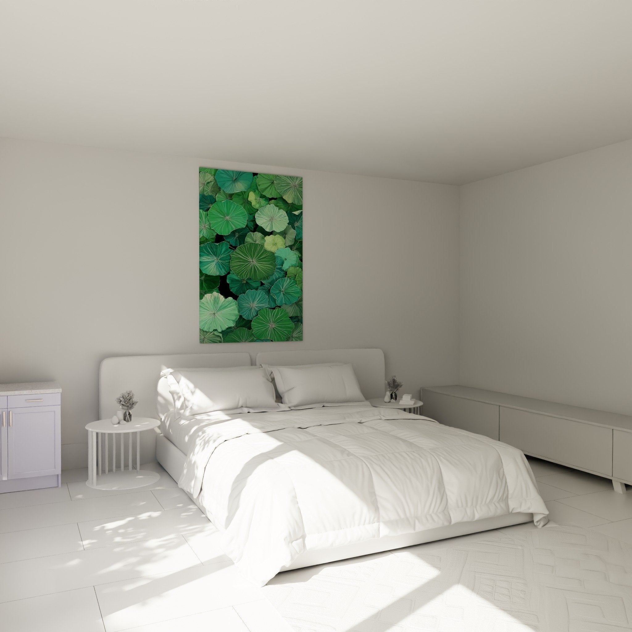 Tableau nenuphar vert turquoise dans chambre ambiance zen decoration murale nature relaxante
