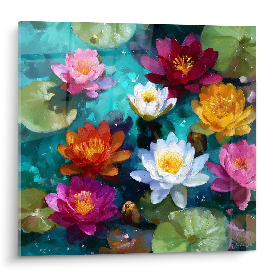 Tableau Nénuphars Multicolores sur Bassin Turquoise - Jardin Aquatique - Edition Nénuphare