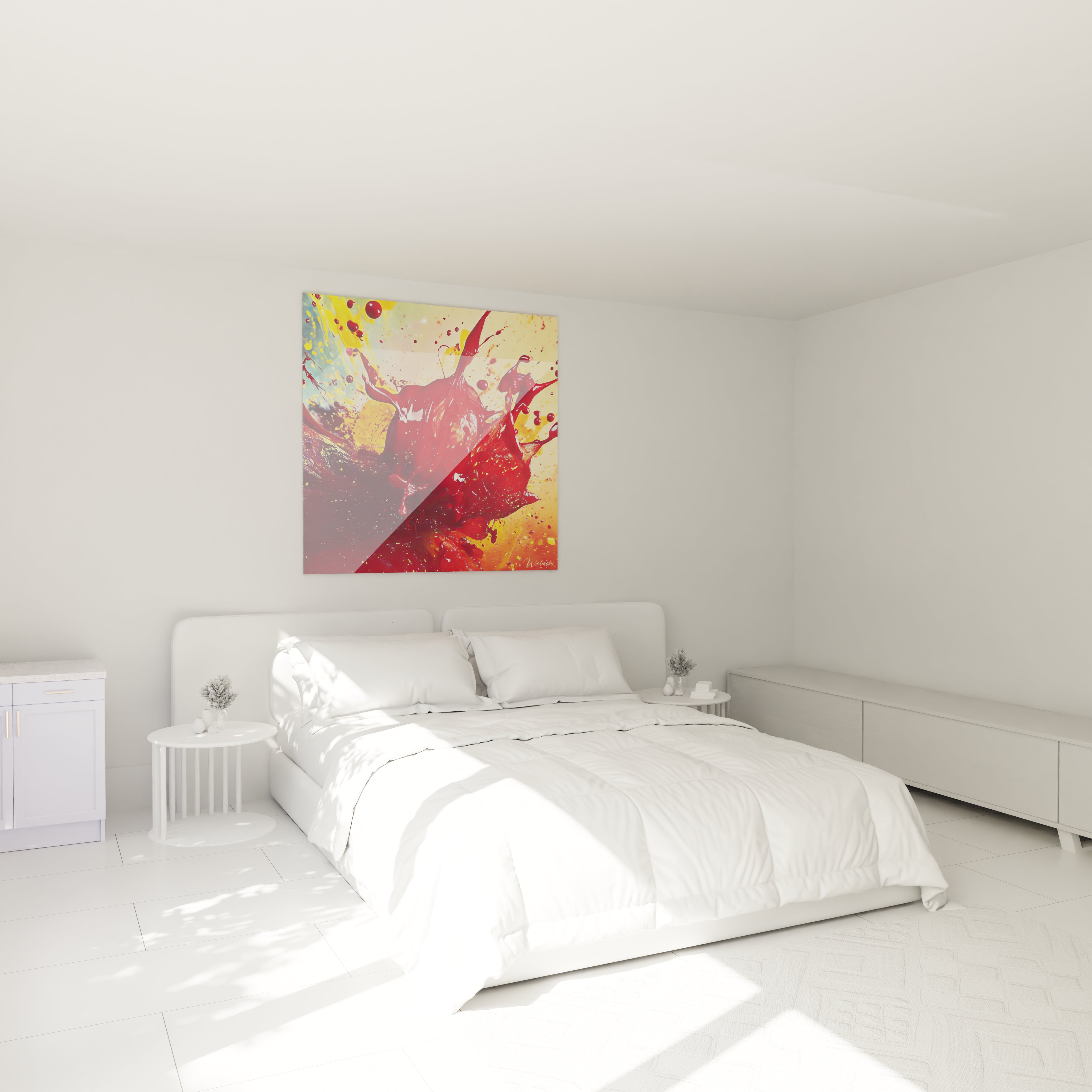Tableau expressionniste abstrait de Walensky avec des éclaboussures de couleur dans une chambre lumineuse