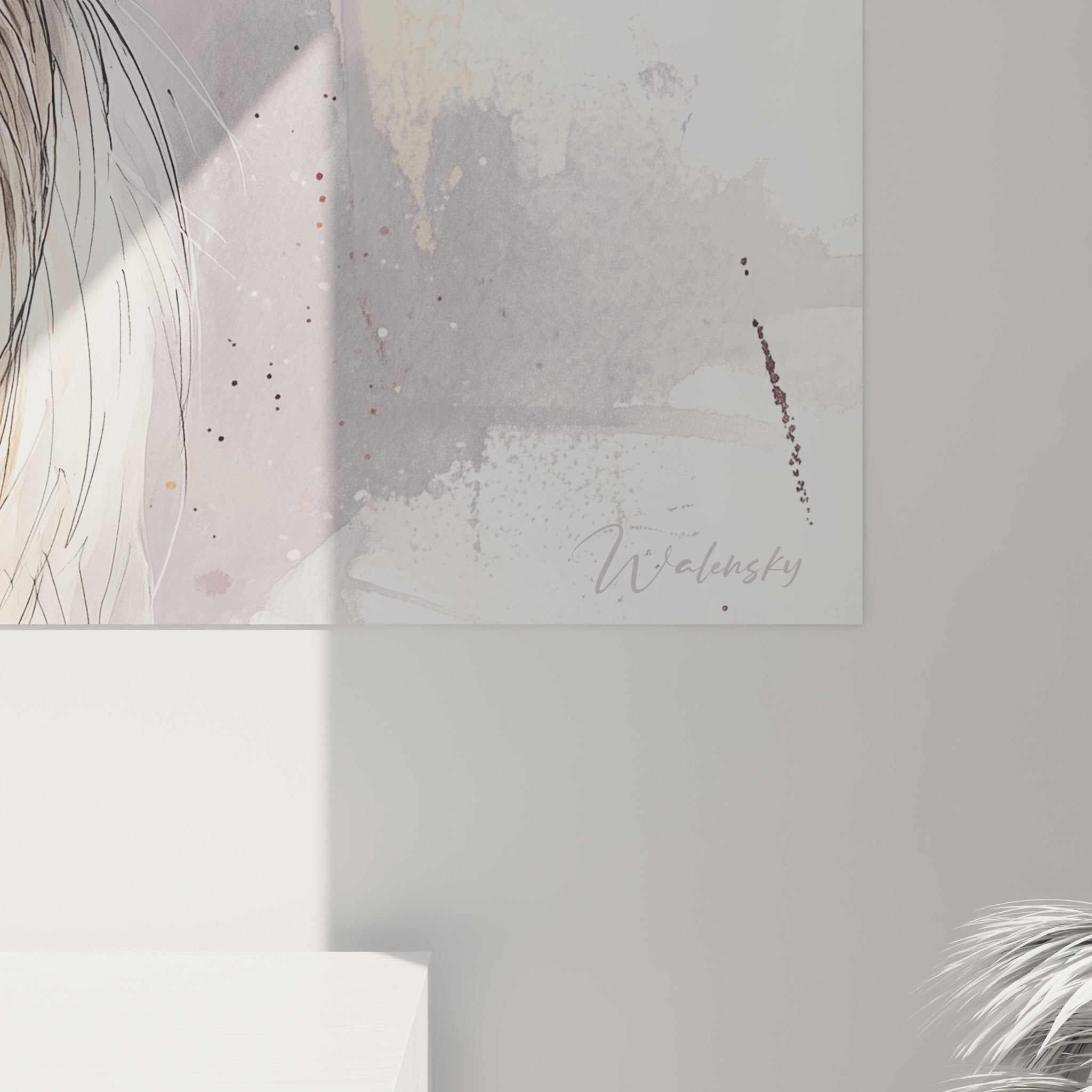 Œuvre Schnauzer aquarelle violette salon contemporain décoration murale portrait chien expressif