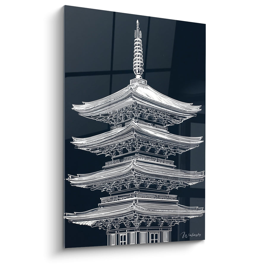 Japanische Architektur auf Nachtblau-Hintergrund - Fünfstöckiger Tempel - Pagoden-Edition