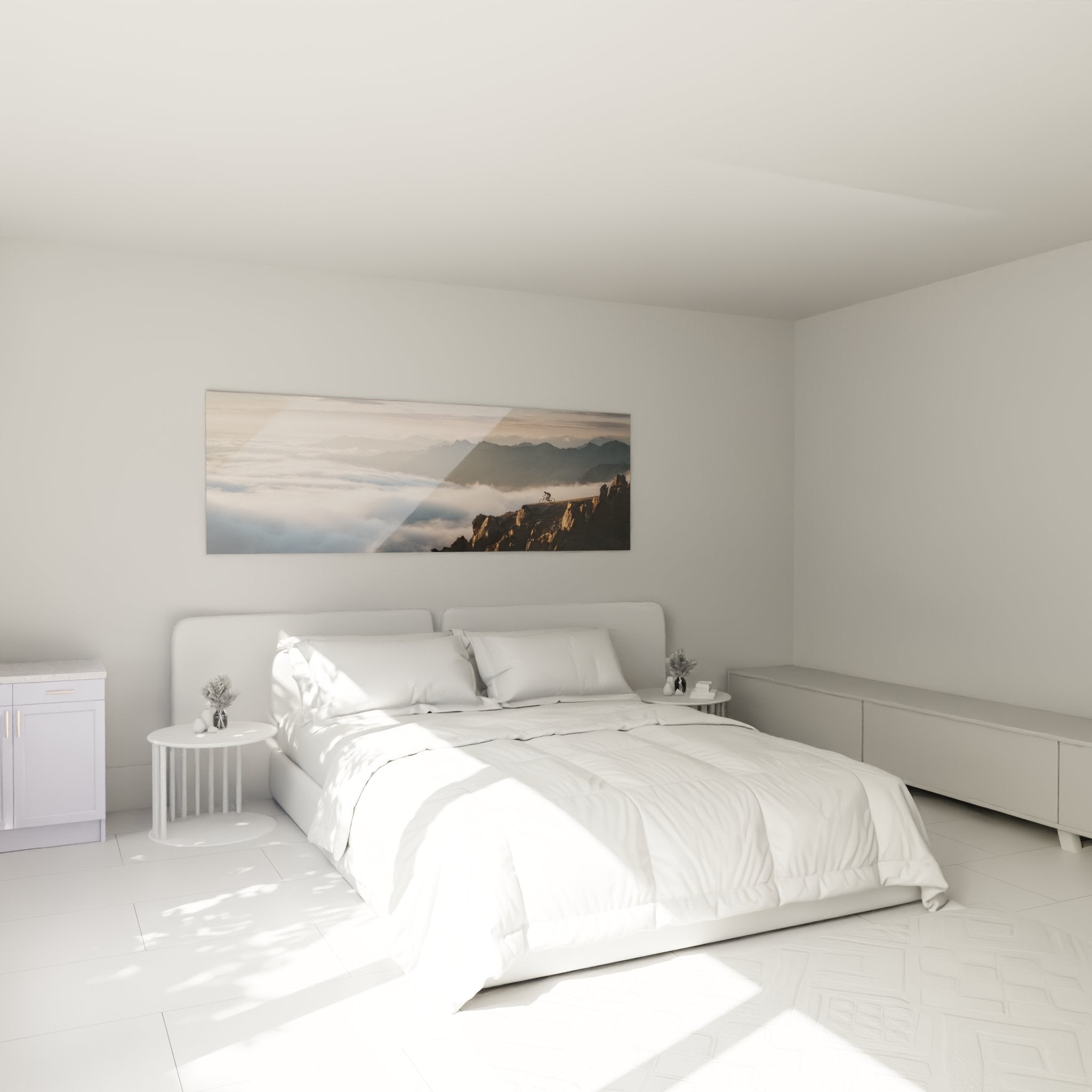 Tableau VTT cycliste montagne nuages dans une chambre moderne, decoration murale inspirante