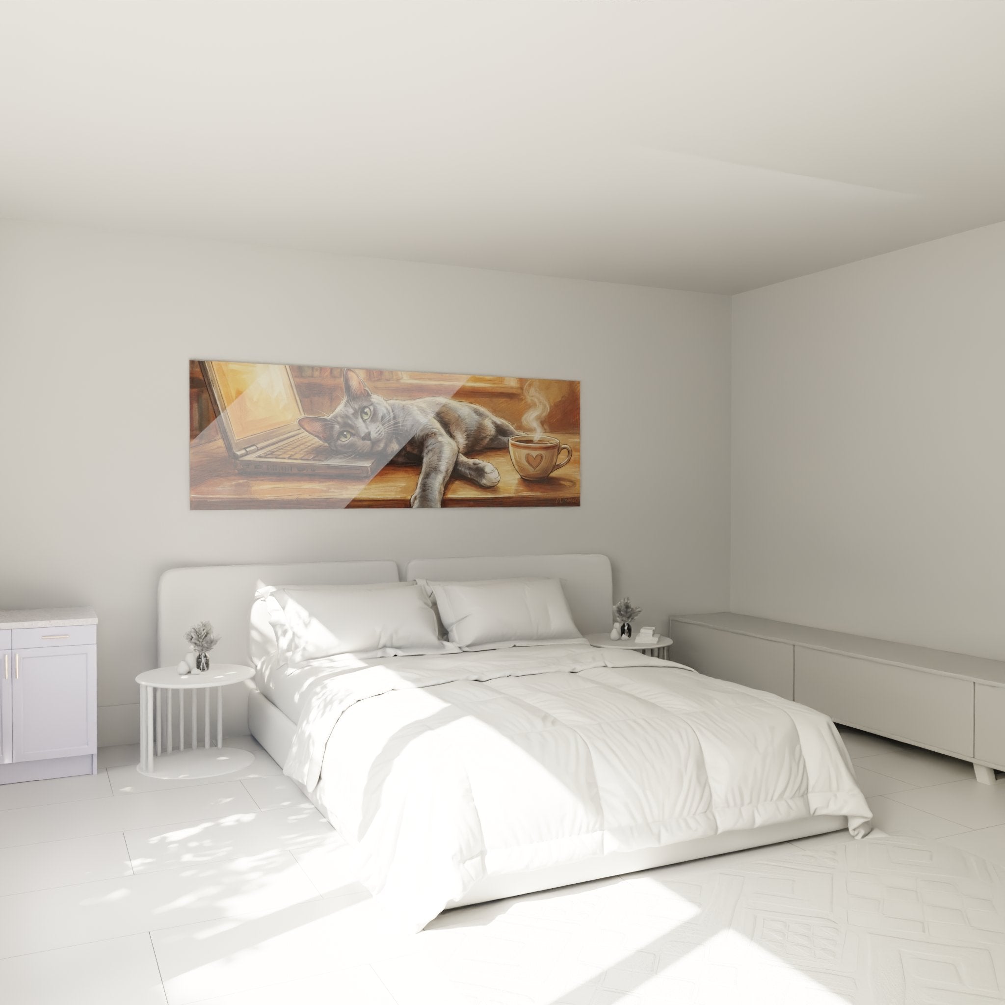 Décoration murale chat Korat dans chambre moderne avec ambiance chaleureuse et cosy