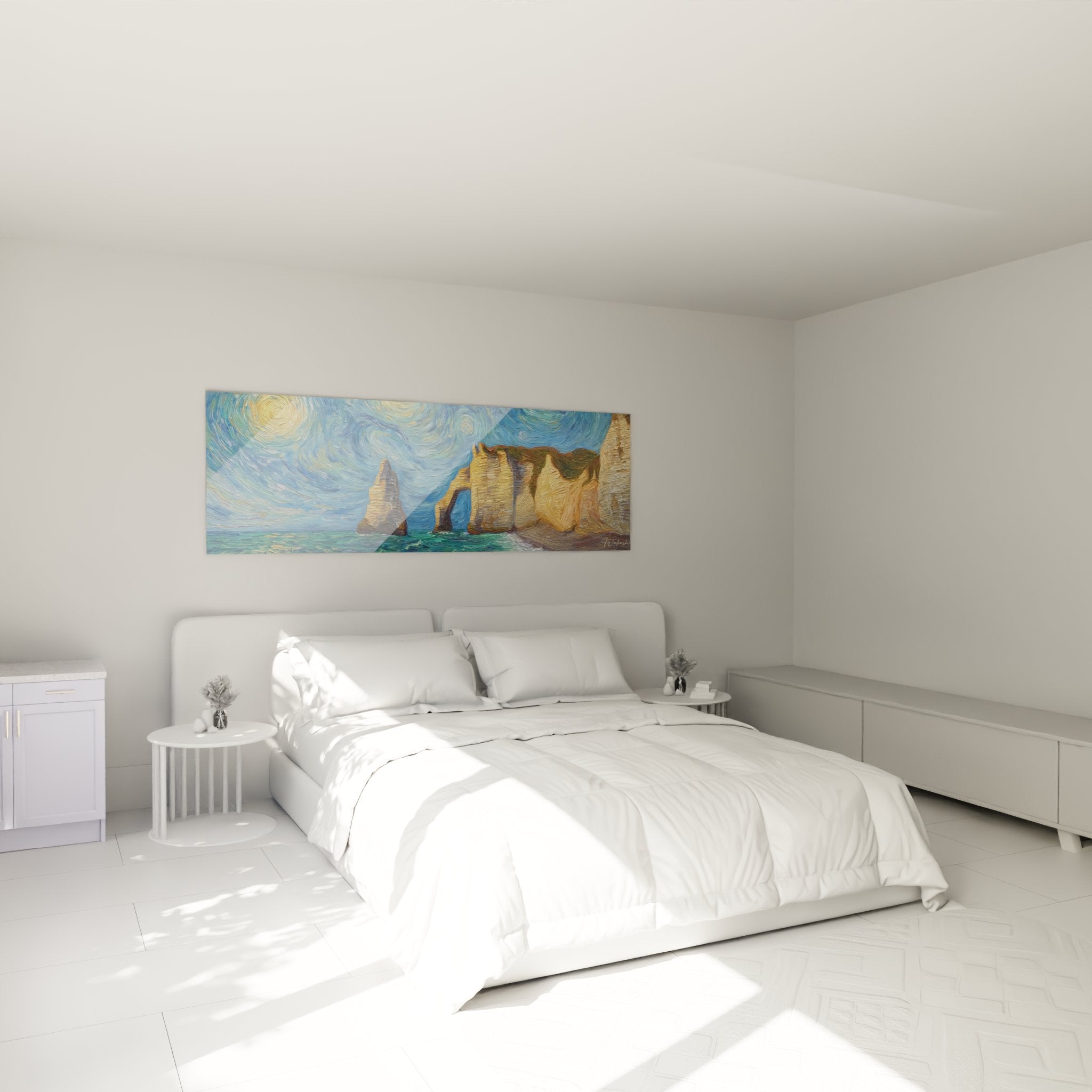 Decoration murale tableau Etretat dans chambre moderne style Van Gogh falaises normandes art mural premium