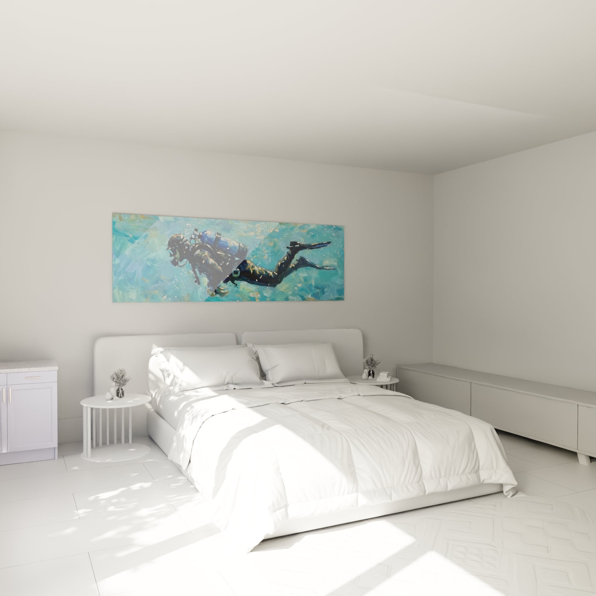 Décoration murale plongée sous-marine dans une chambre avec tableau de plongeur aquatique