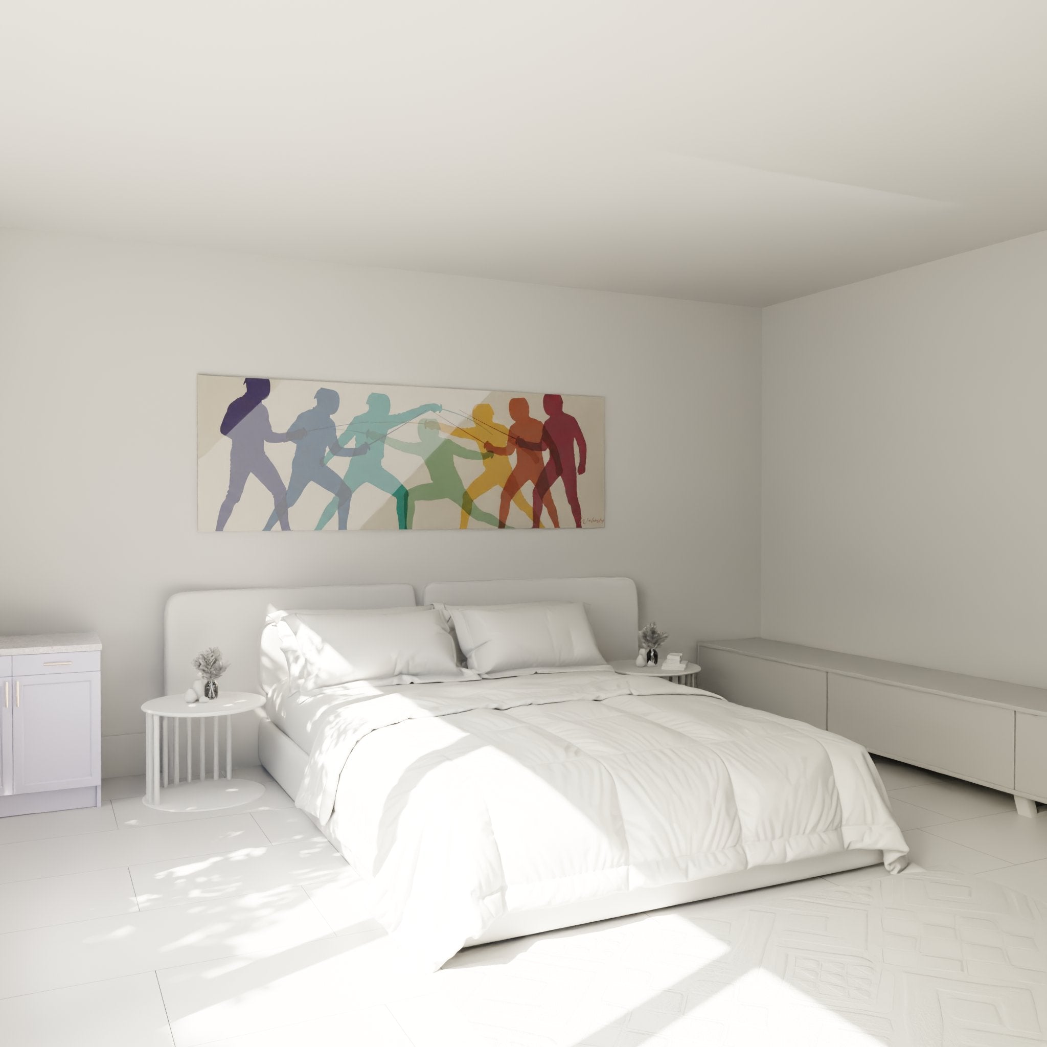 Décoration murale esprit d'équipe dans chambre moderne avec silhouettes multicolores