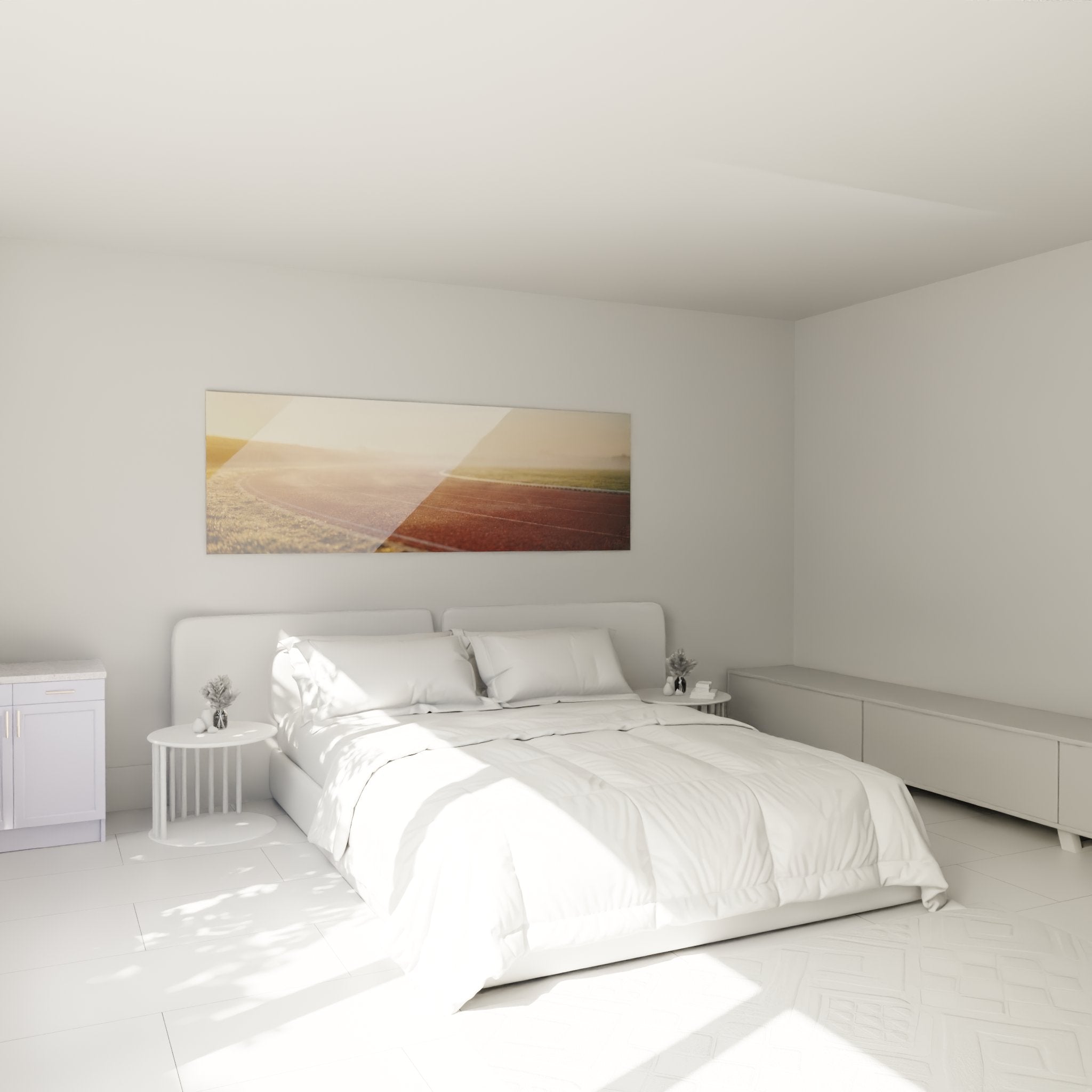 Decoration murale piste athletisme coucher soleil ambiance chaleureuse chambre moderne panoramique