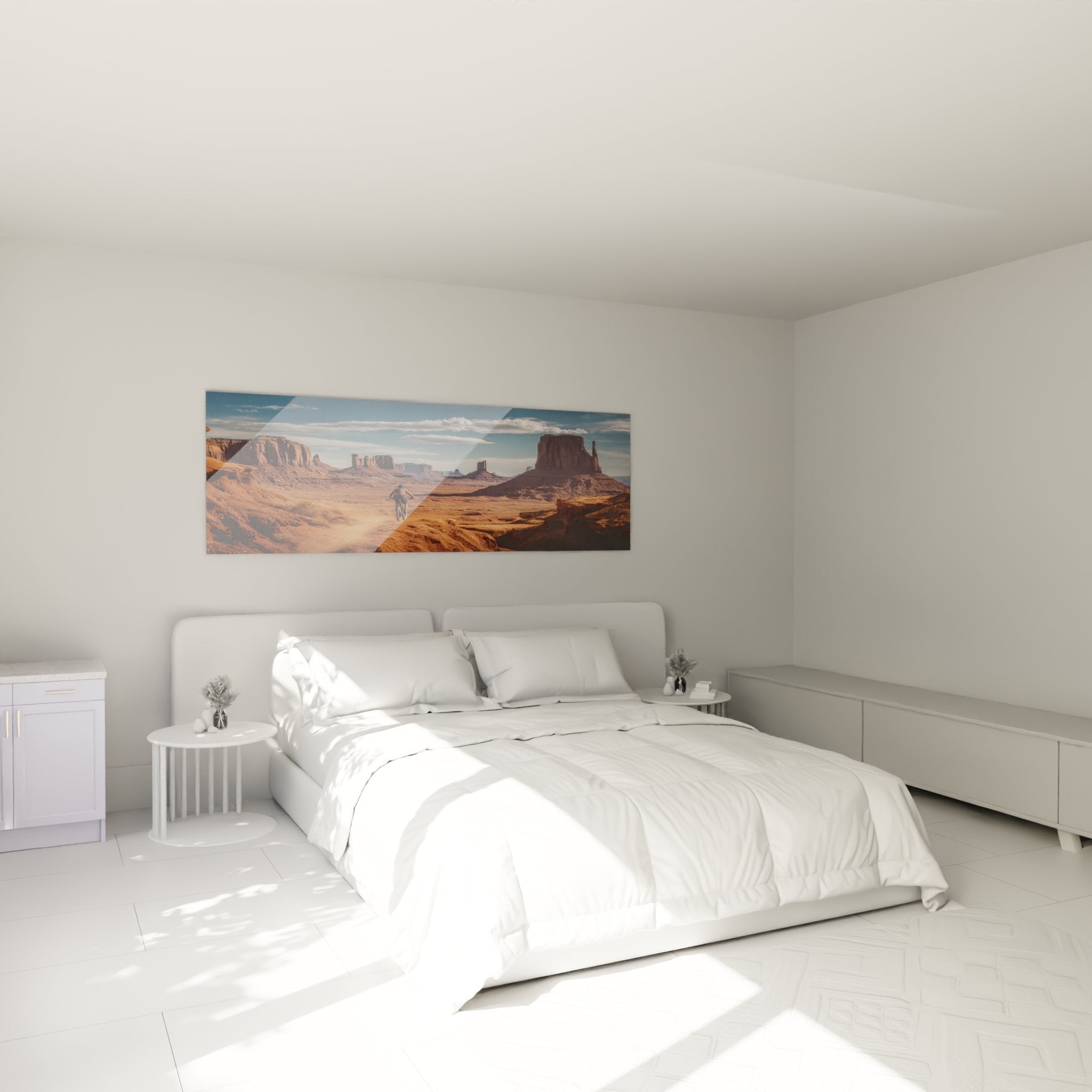 Décoration murale VTT Monument Valley dans chambre moderne avec vététiste dans paysage désertique
