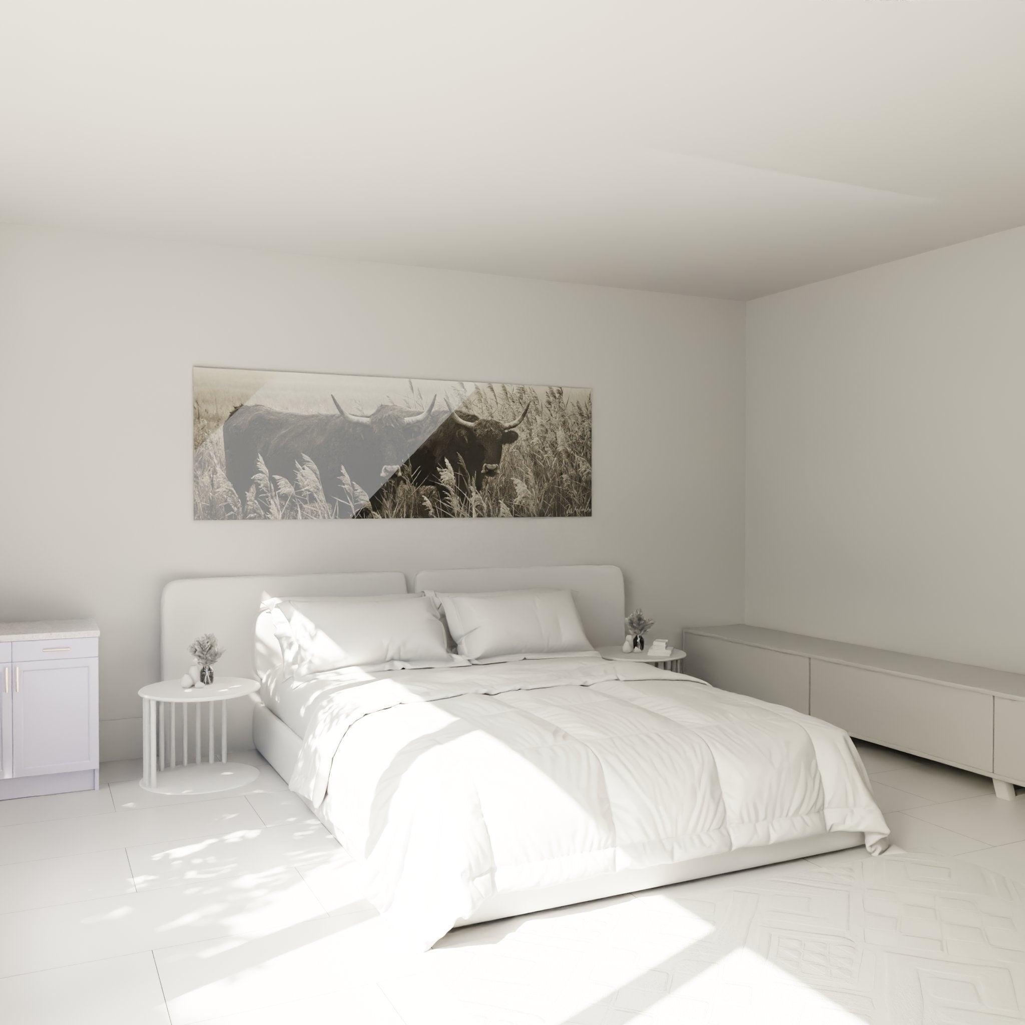 Decoration murale taureaux Camargue dans chambre moderne - ambiance naturelle et authentique