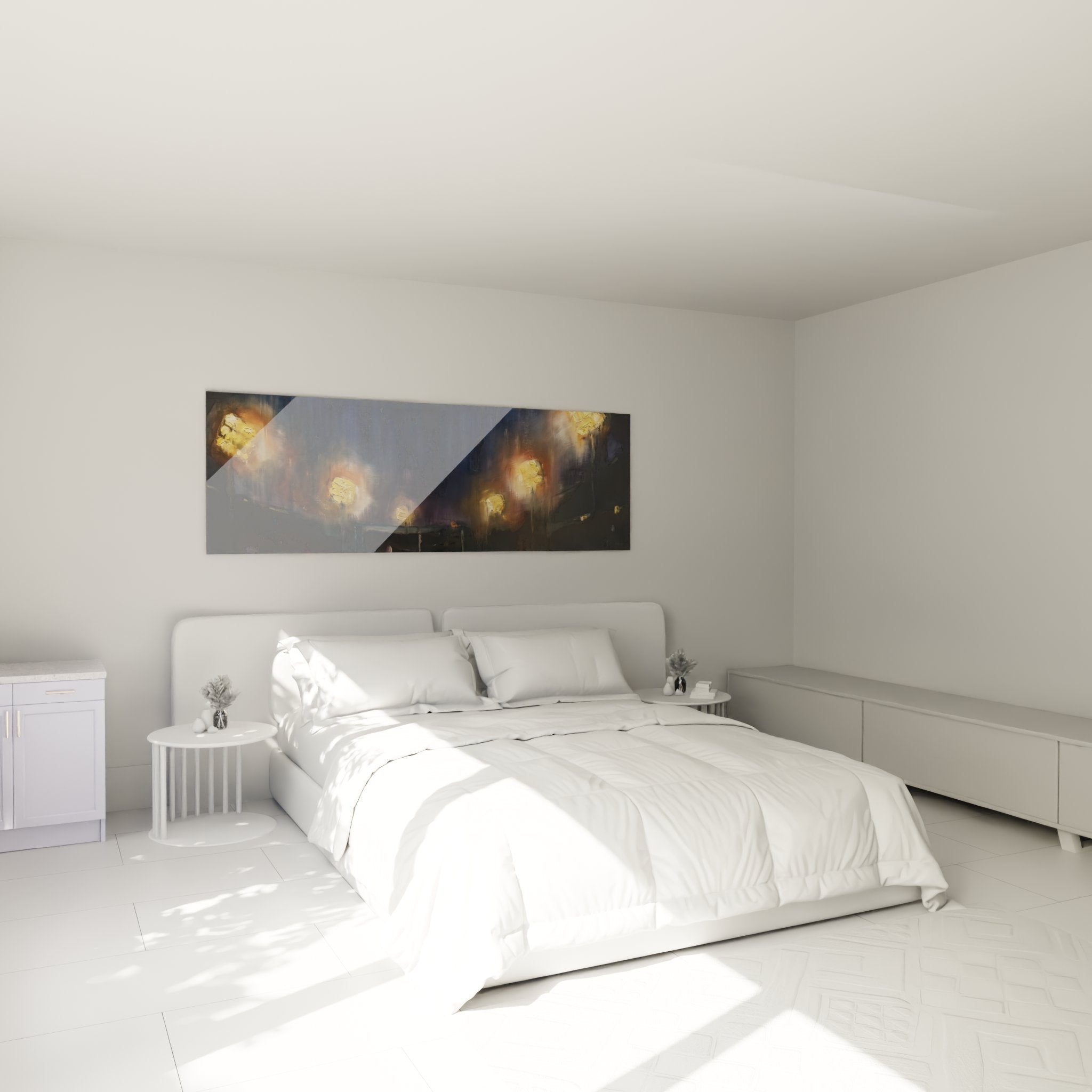 Decoration murale stade baseball nocturne avec eclairages dores dans une chambre moderne