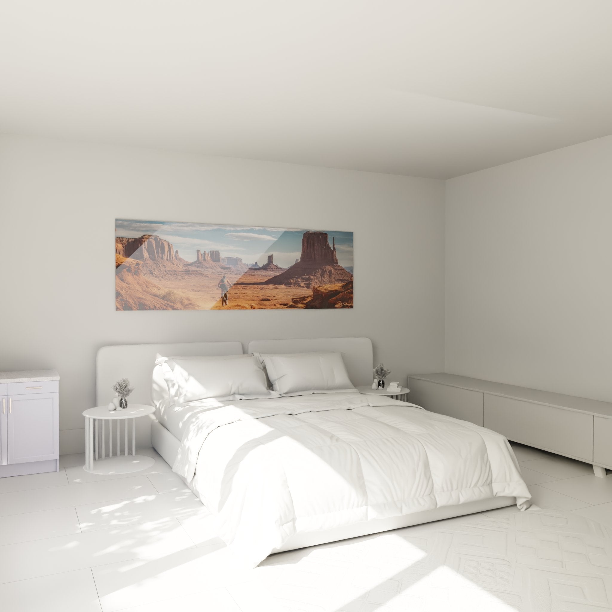 Décoration murale VTT Monument Valley dans une chambre moderne avec cycliste dans le paysage désertique