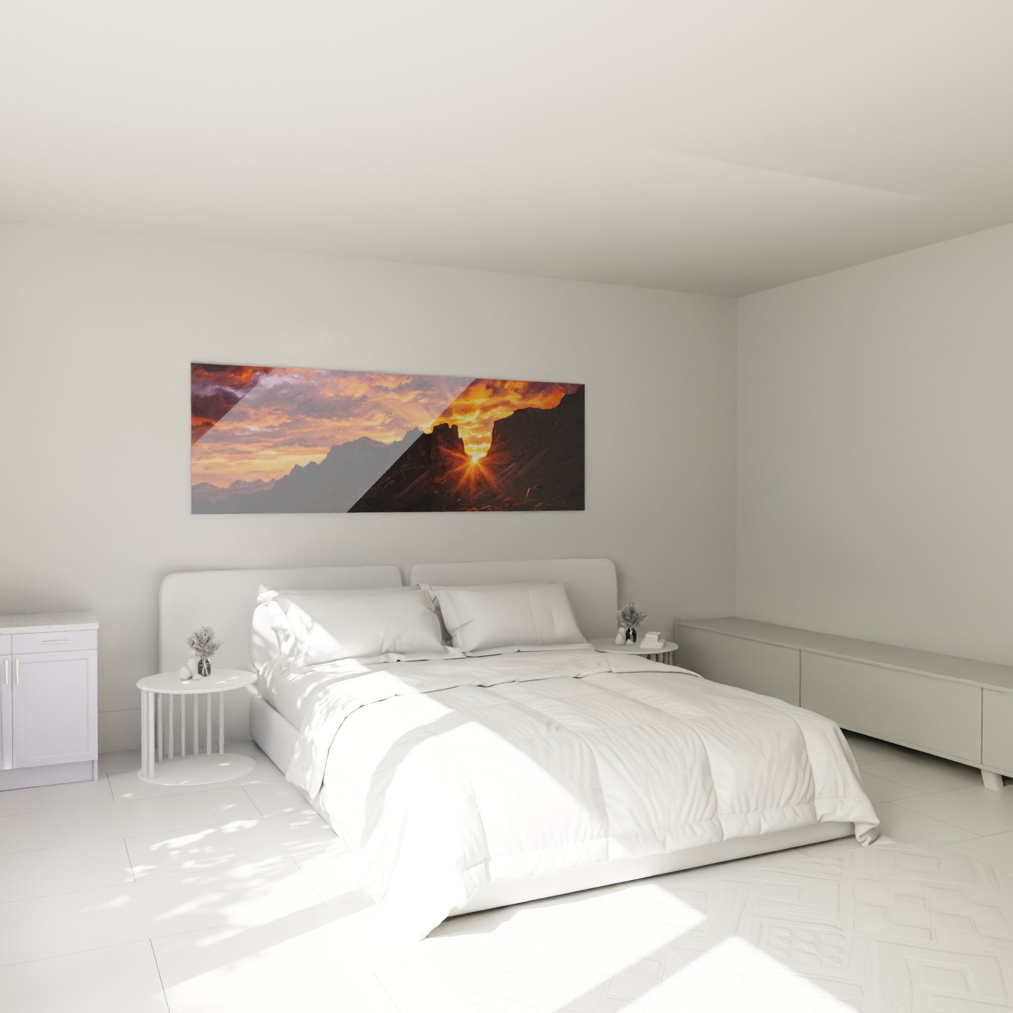 Tableau coucher soleil pyrénéen dans chambre moderne décoration murale paysage montagne art panoramique