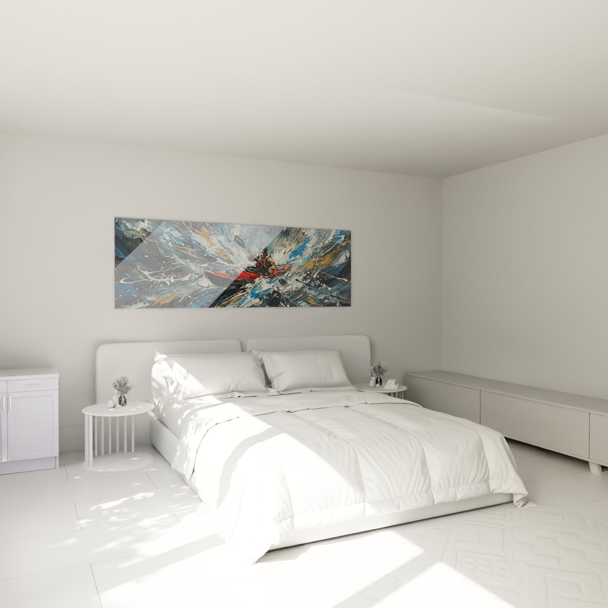 Decoration murale kayak sport nautique dans chambre moderne avec tableau eaux vives expressionniste