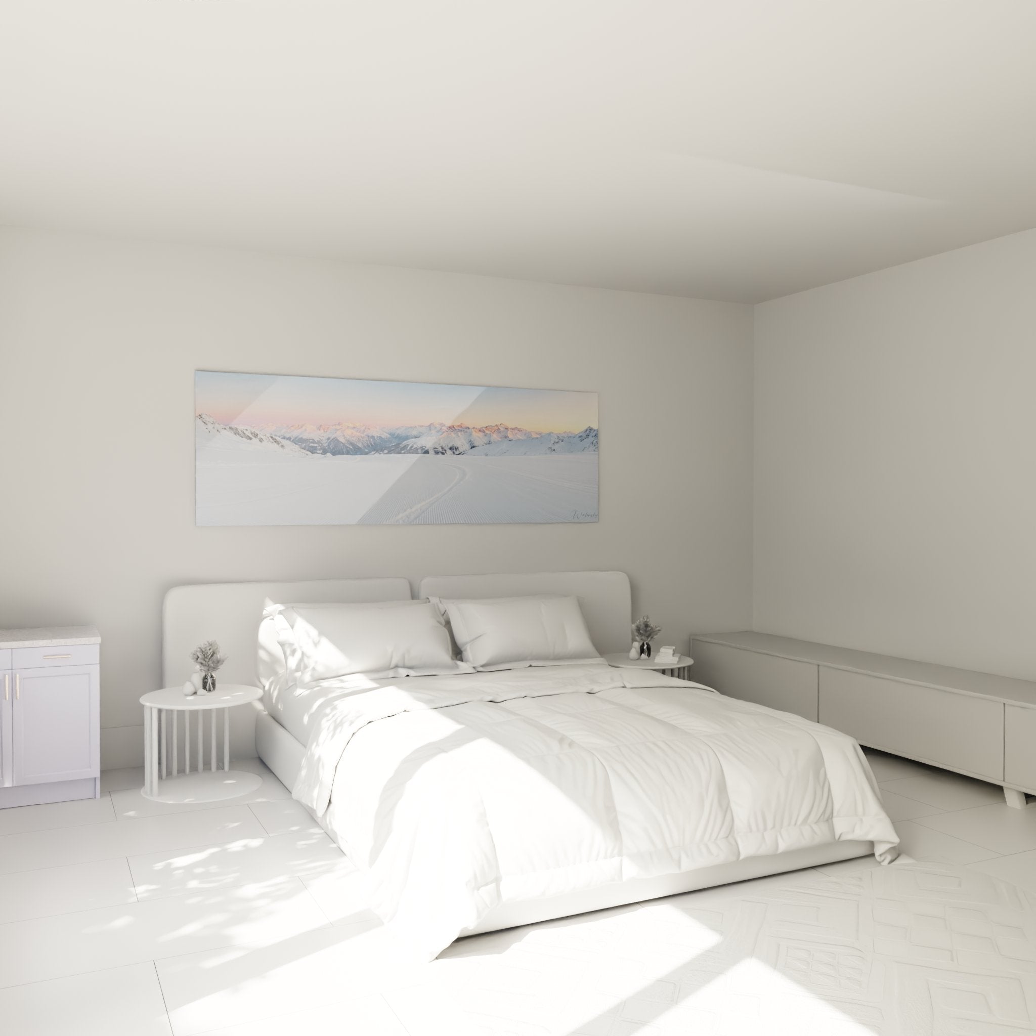 Decoration murale piste de ski panoramique dans chambre moderne avec ambiance montagne cosy