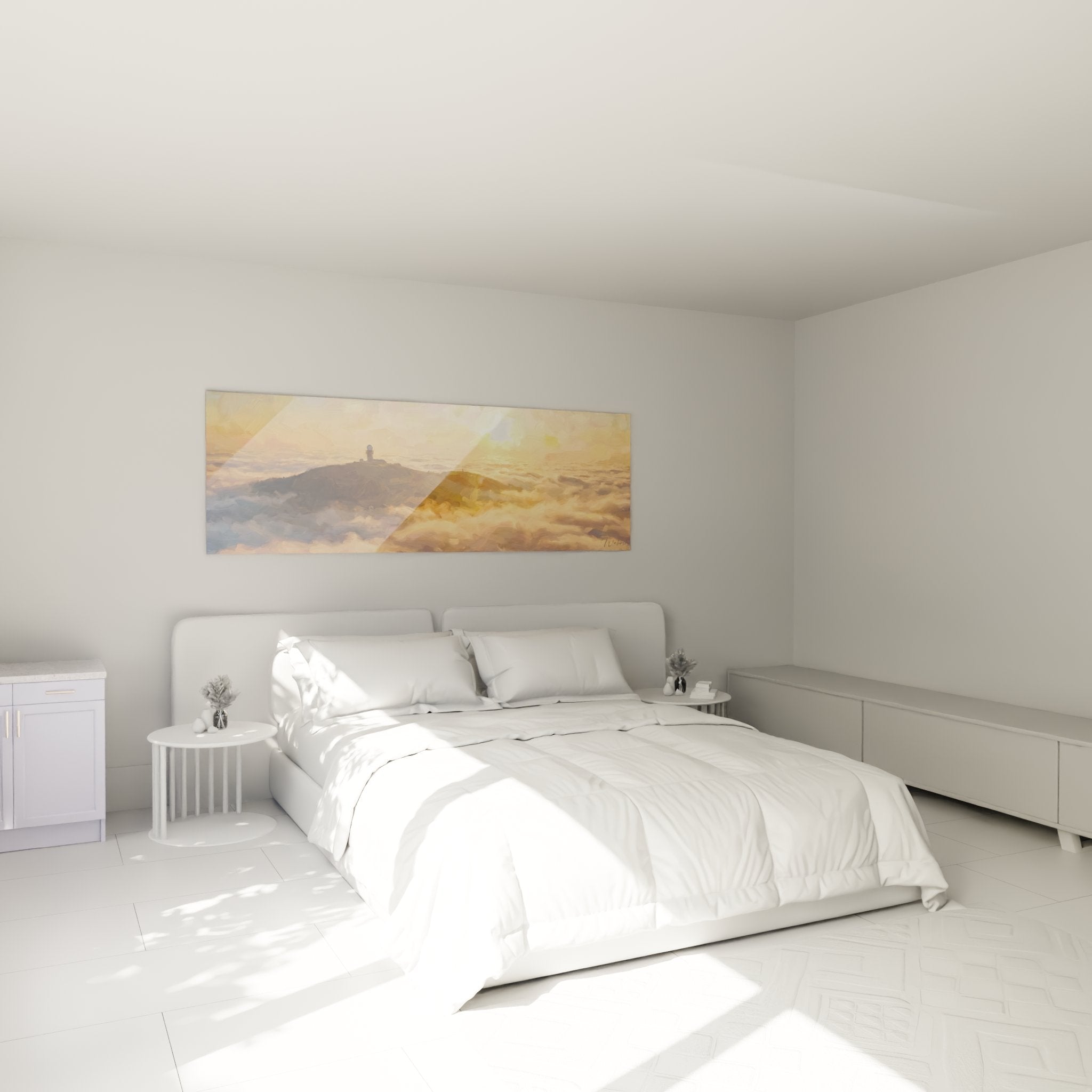 Decoration murale phare dans nuages chambre ambiance apaisante lumiere doree