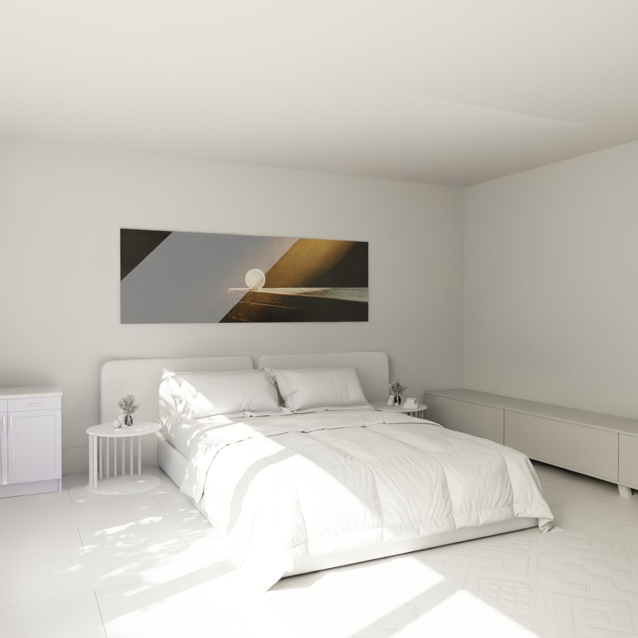Decoration murale balle ping pong eclairage dore dans chambre moderne style contemporain elegant