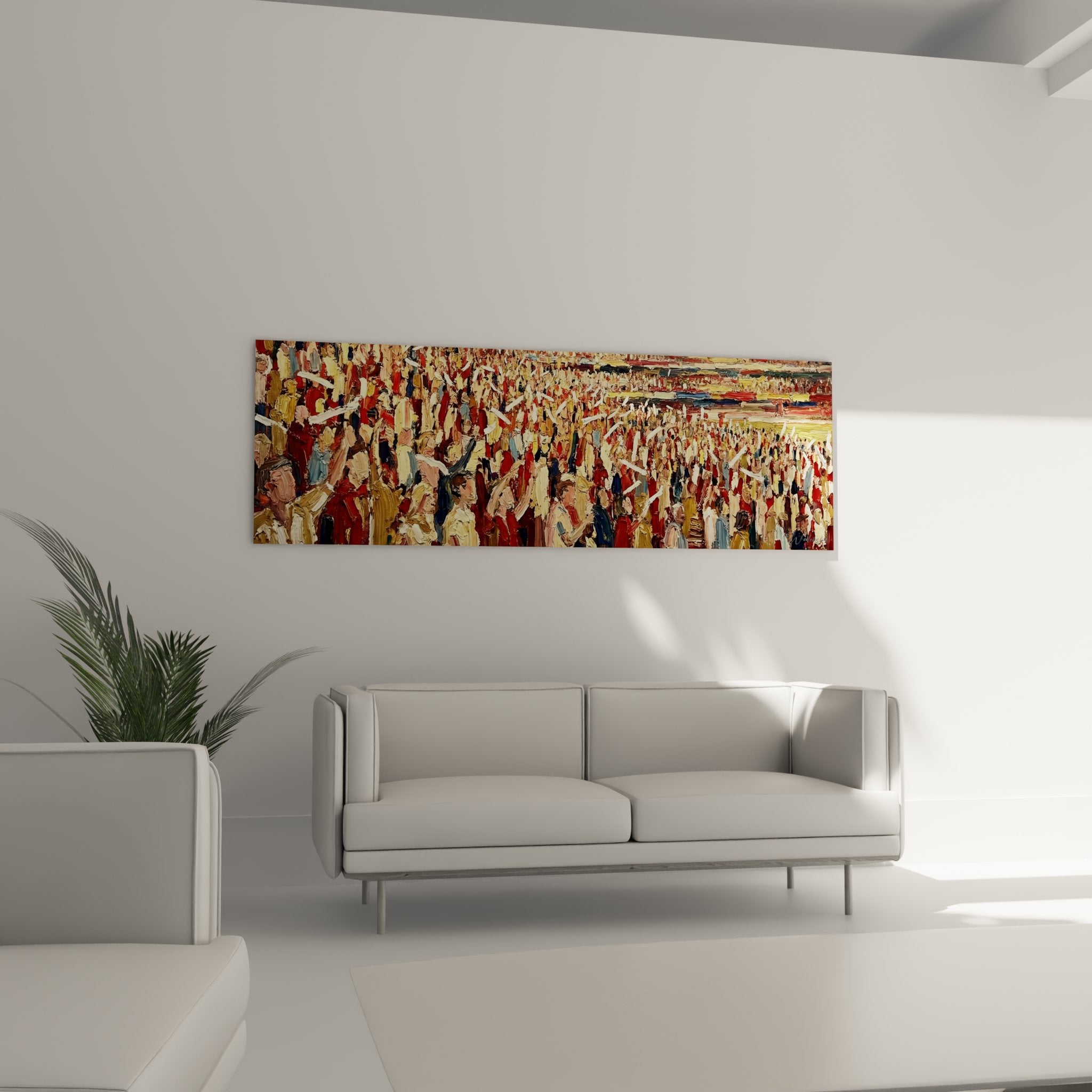 Detail du tableau foule baseball montrant les visages expressifs des supporters passionnes