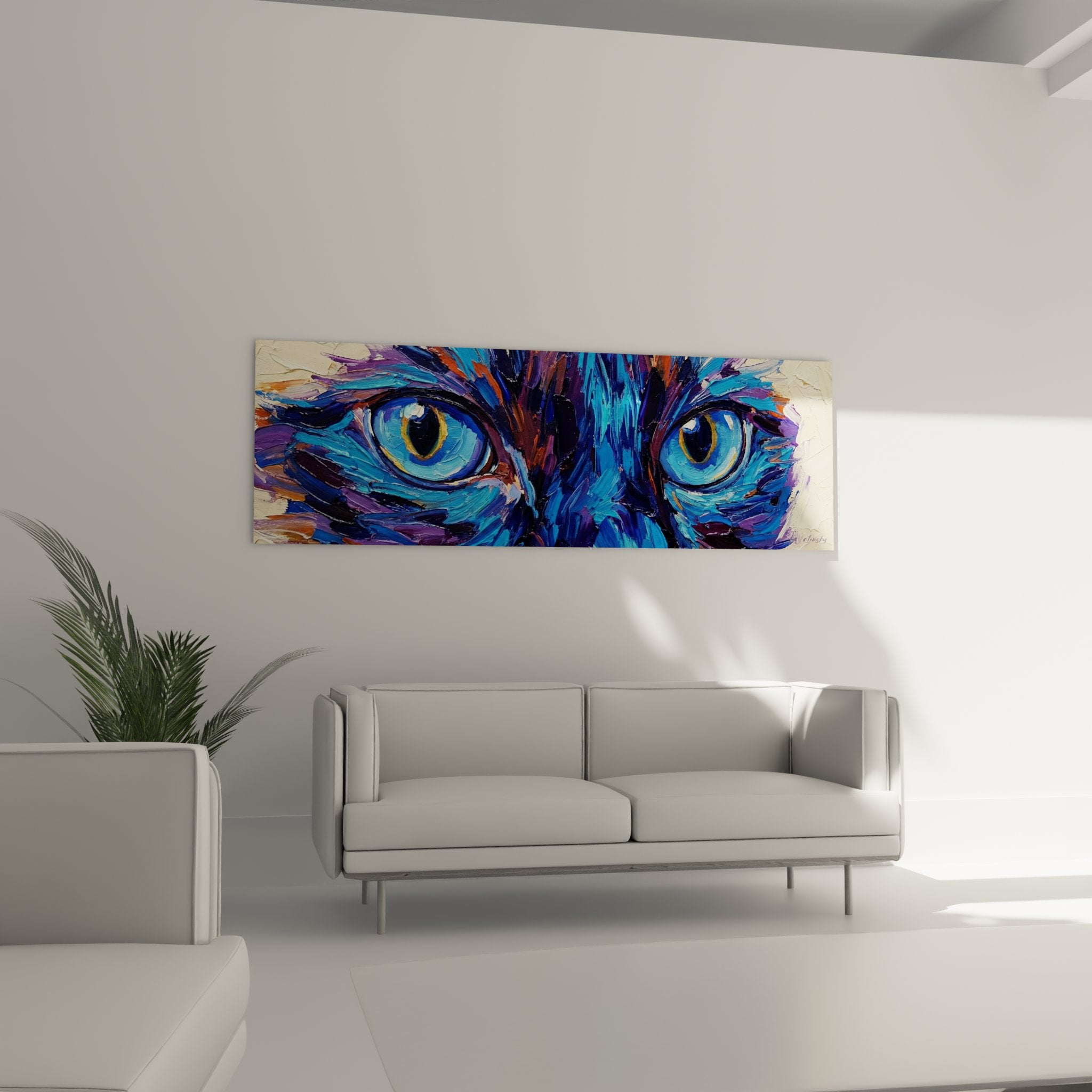 Gros plan sur les détails artistiques des yeux bleus perçants du chat Balinais dans ce tableau expressif