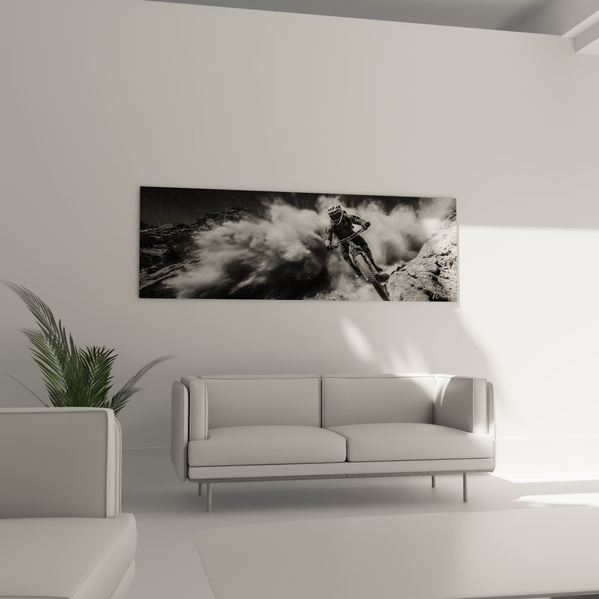 Détail du tableau VTT descente montrant la texture et qualité d'impression de l'œuvre cyclisme