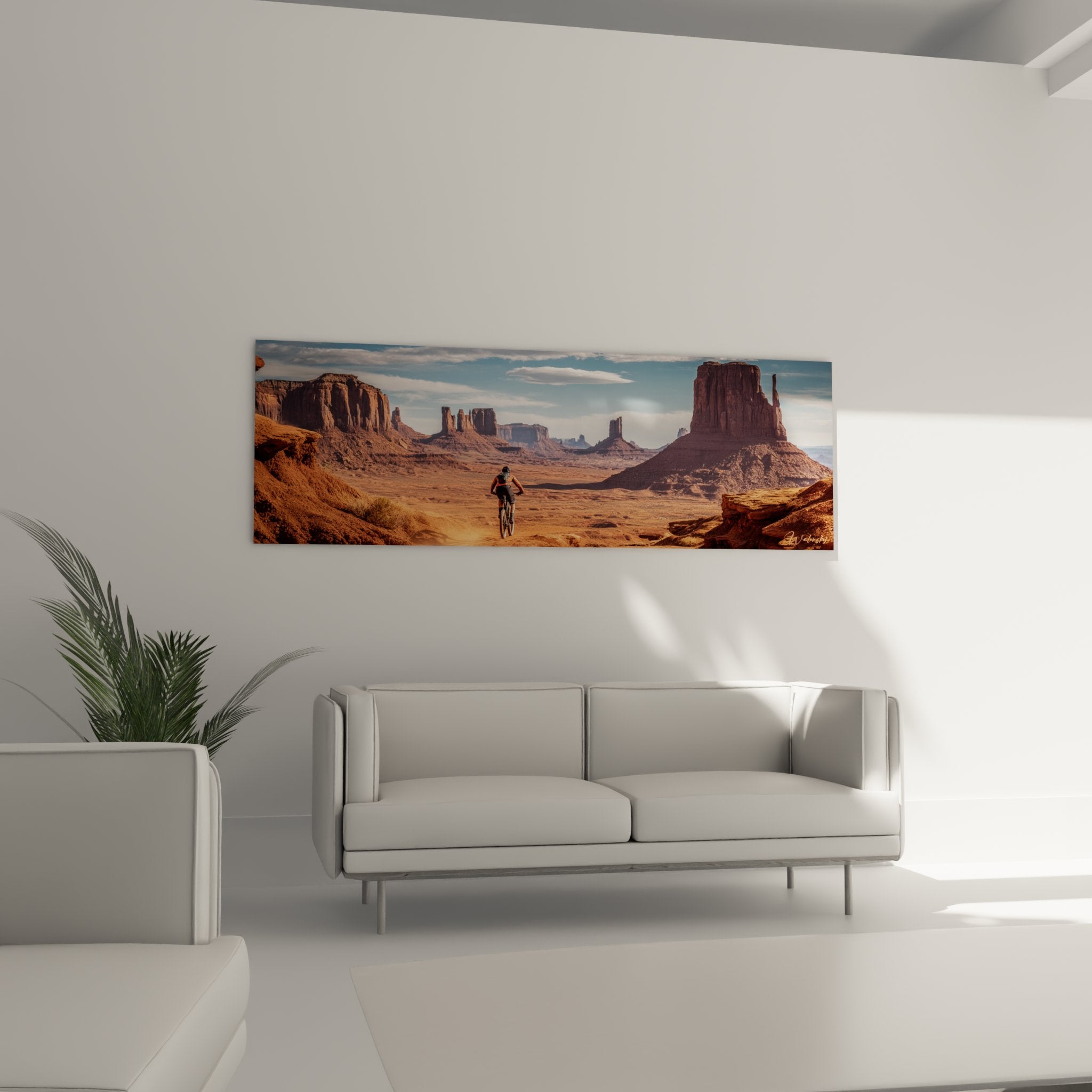 Détail du tableau VTT Monument Valley montrant les textures du désert et les formations rocheuses rouges