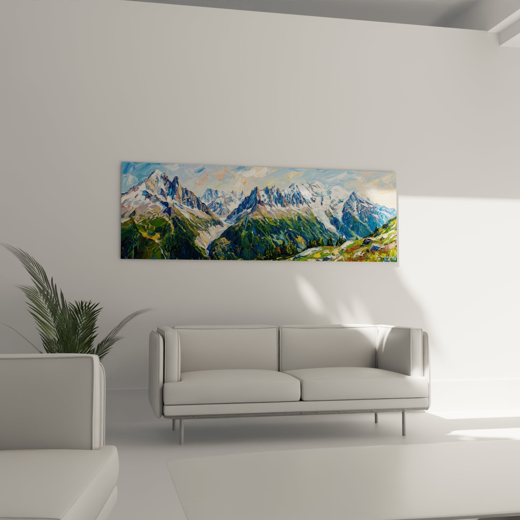 Mountain painting detail technical brushstrokes alpine landscape snow peaks rocks