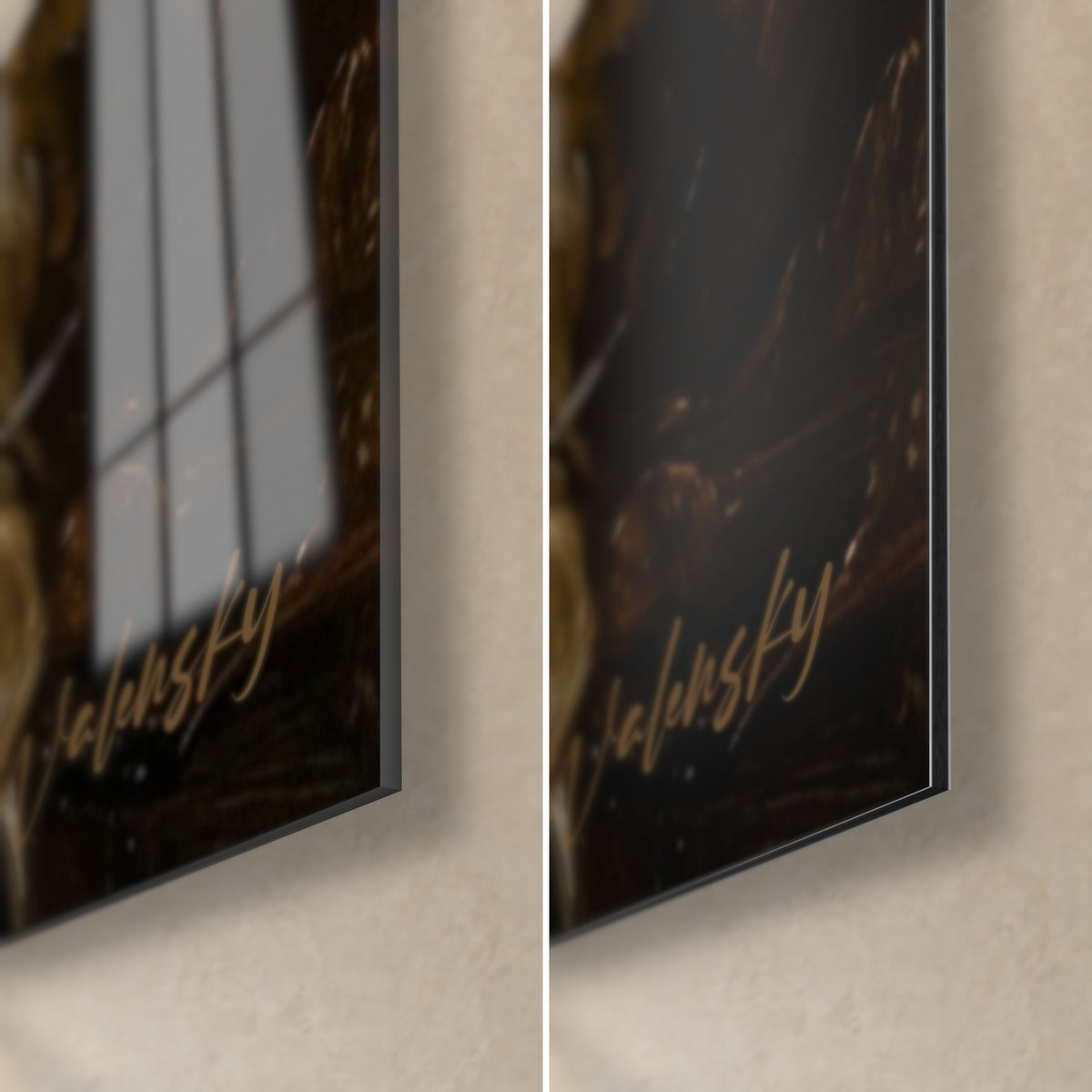 Πίνακας περσικός γάτος με ελεφαντοστέινη γούνα, κάτω δεξιά γωνία: γυαλιστερό ακρυλικό γυαλί με αντανακλάσεις, ματ μαύρο αλουμίνιο Dibond, πάχος άκρου 3 mm