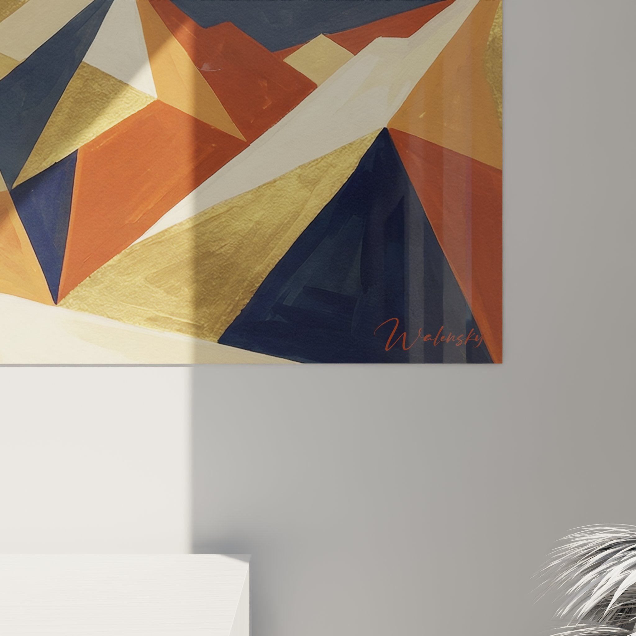 Vue ensemble tableau snowboard art deco format panoramique decoration murale style geometrique vintage