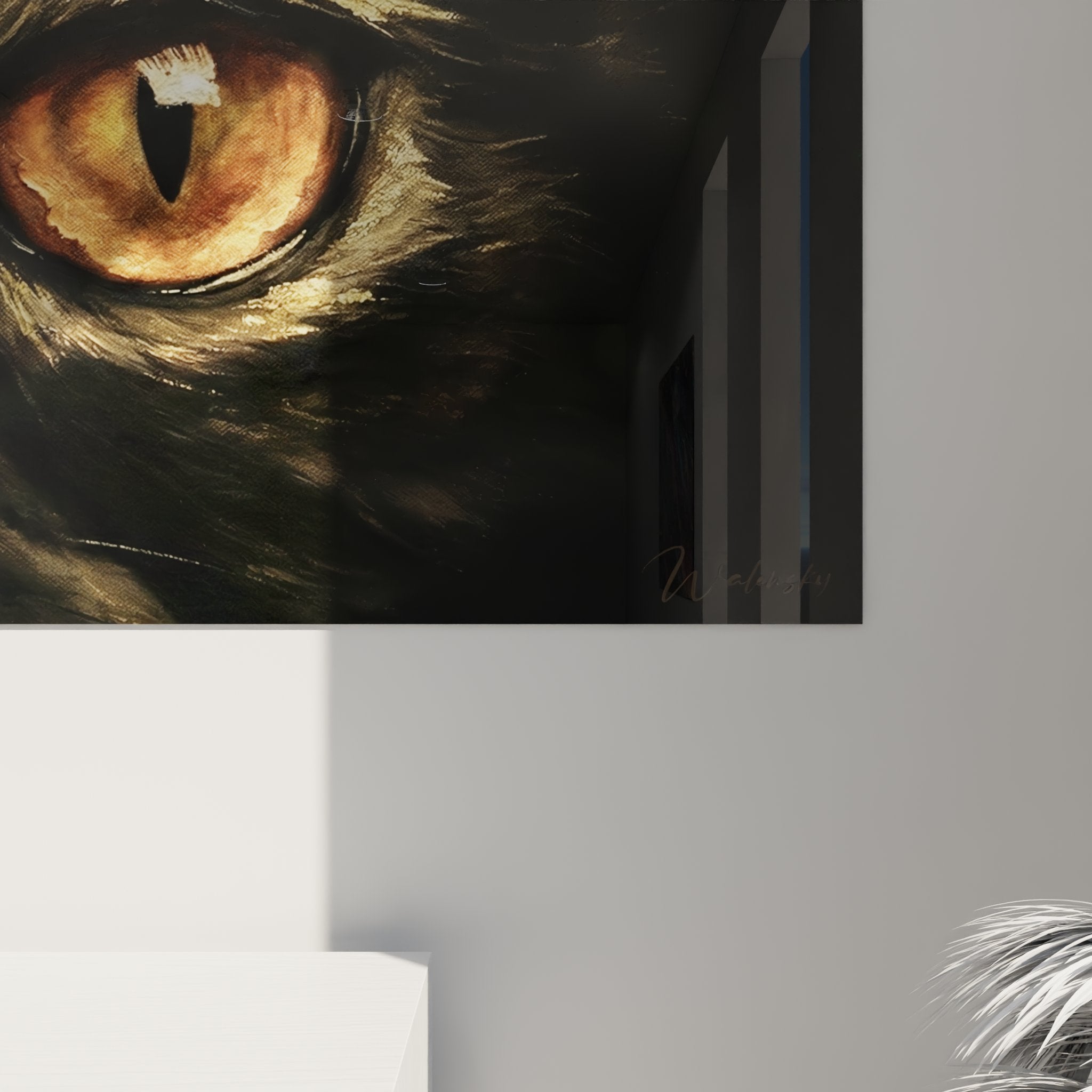 Vista completa quadro murale gatto Exotic Shorthair arte felina moderna decorazione interna elegante