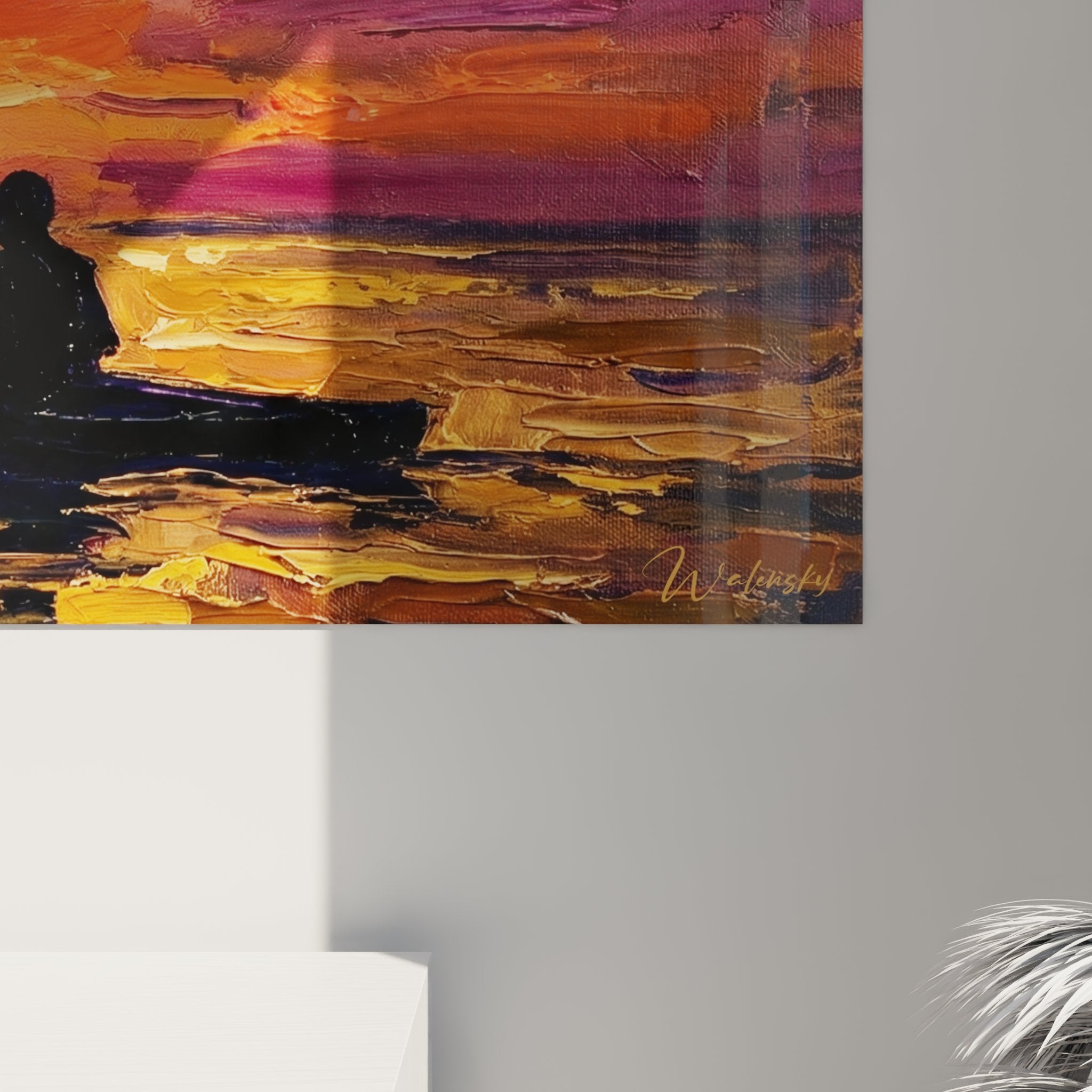 Vue ensemble tableau mural kayak aventure coucher soleil, format panoramique decoration interieur moderne