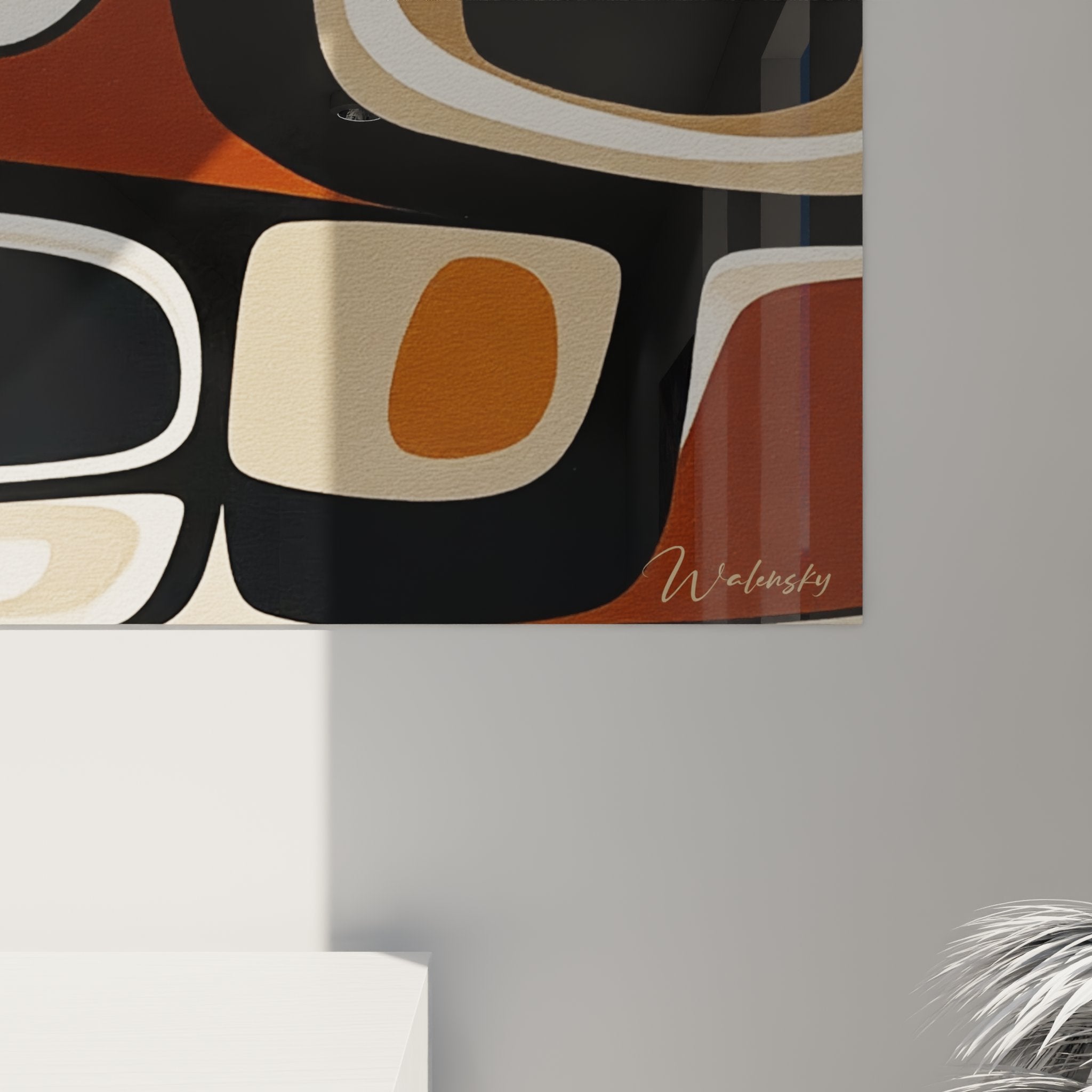 Vue d'ensemble tableau motifs organiques africains, composition harmonieuse de formes fluides colorées