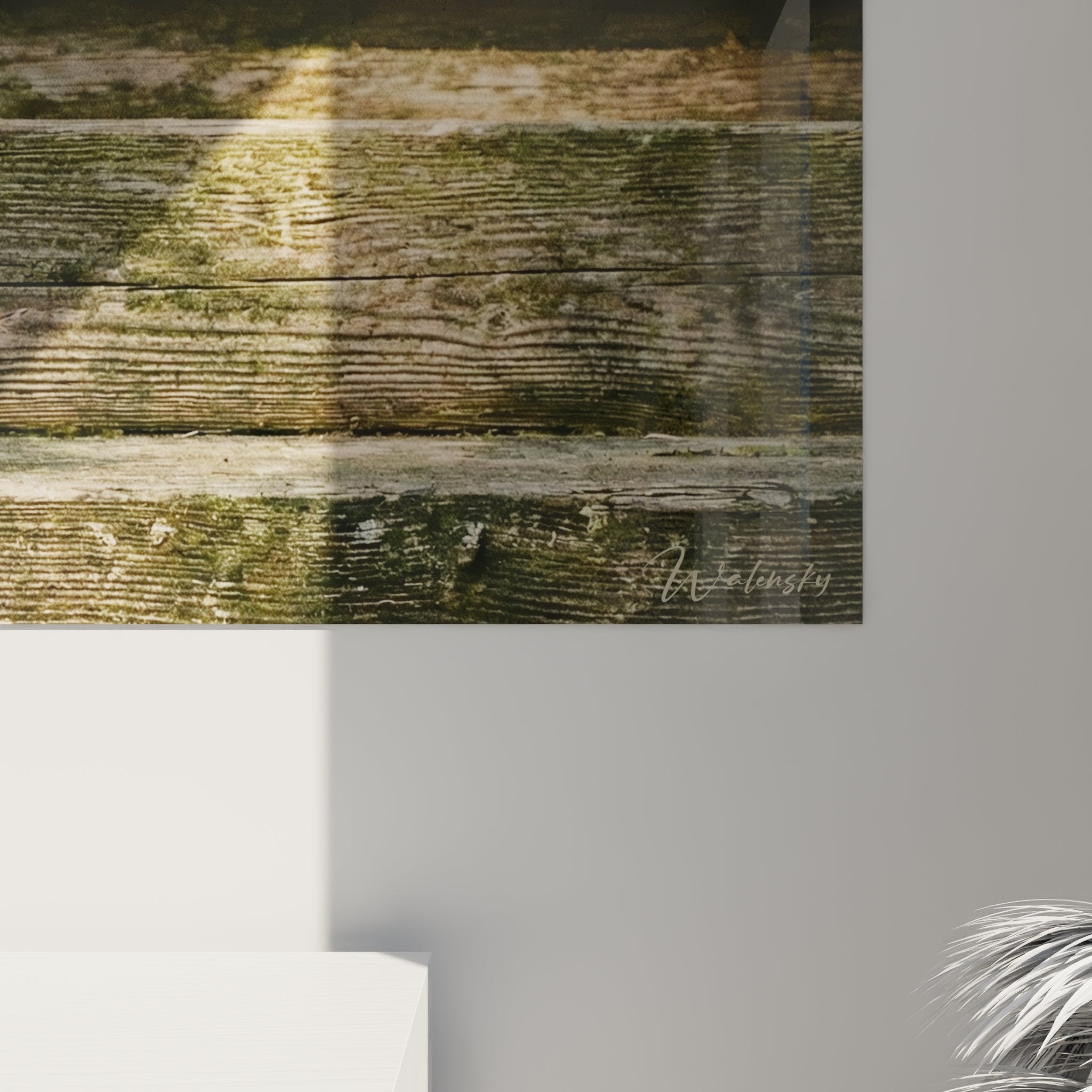 Vue ensemble tableau chat sur escalier bois cadre moderne decoration interieure style naturel