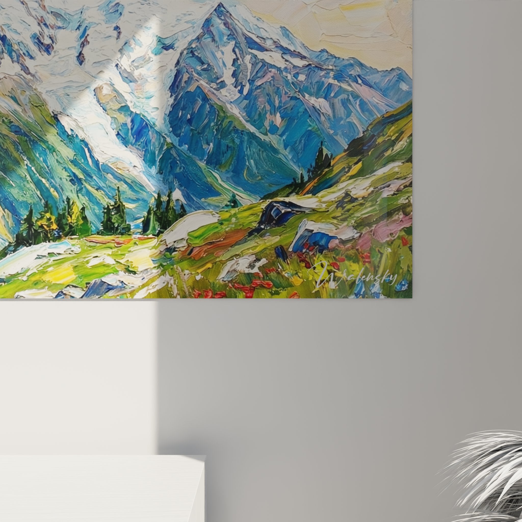 Full view panoramic mountain wall art living room decoration alpine landscape modern mural