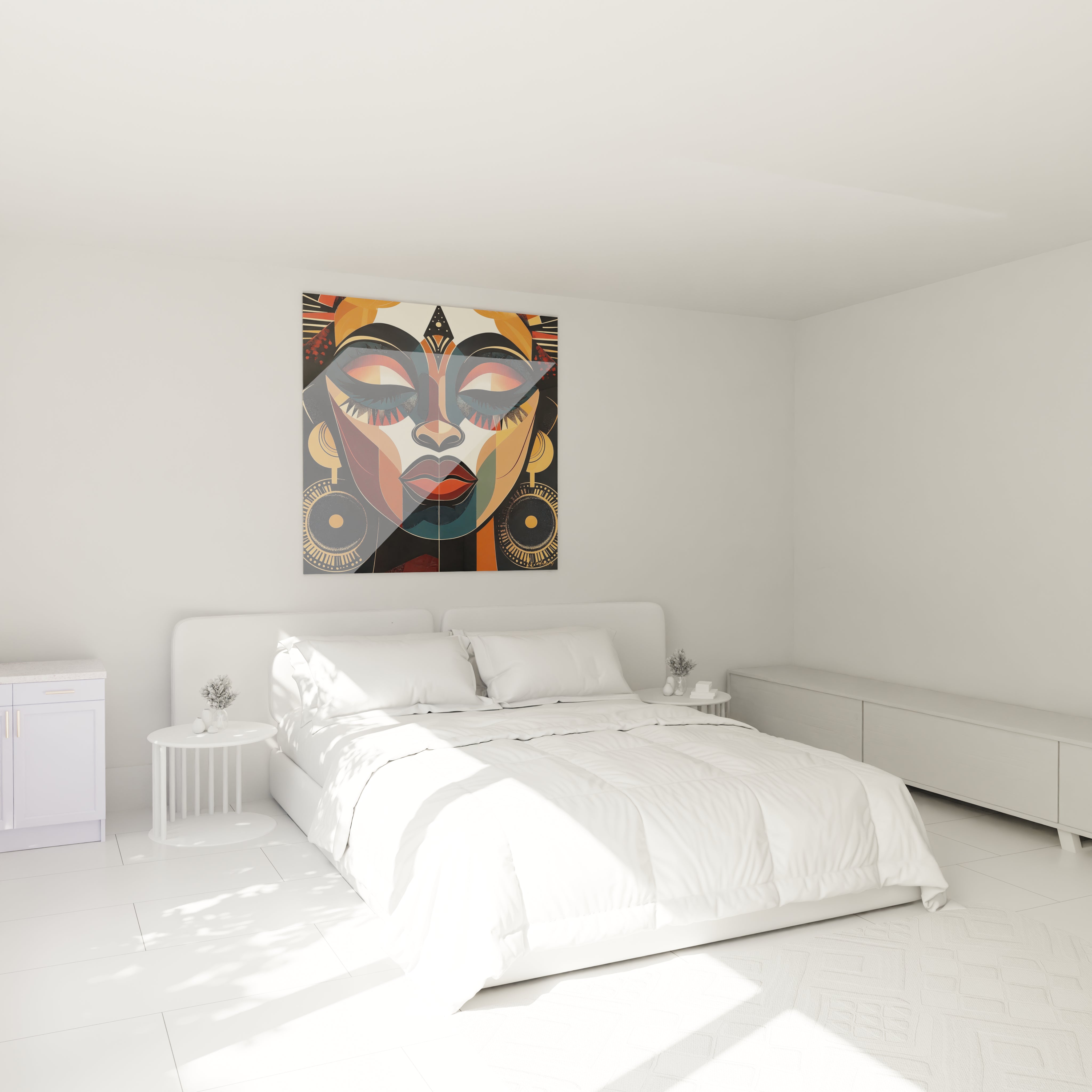 Tableau africain mural Walensky représentant un oiseau sur fond de paysage côtier dans chambre lumineuse