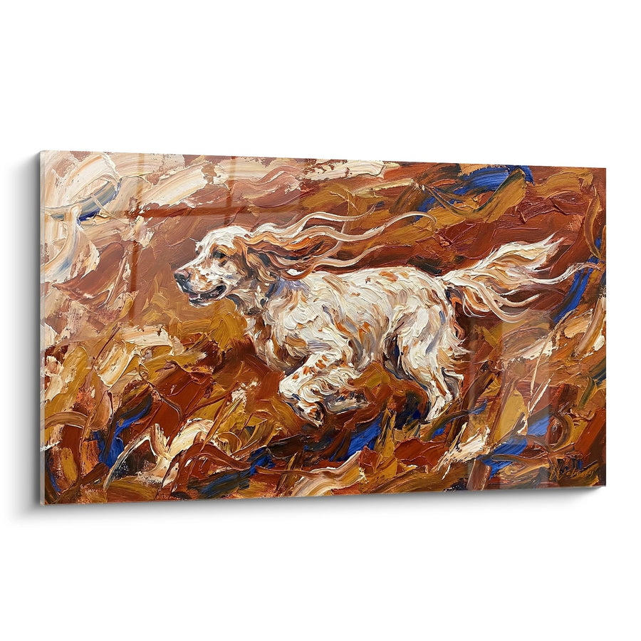 White Dog in Motion Expressive Painting - Wild Momentum - English Setter Edition