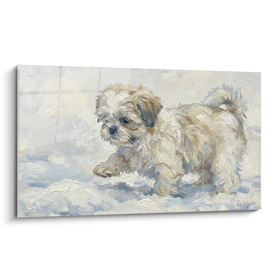Beige and White Shih Tzu Painting on Textured Canvas - Canine Tenderness - Shih Tzu Edition