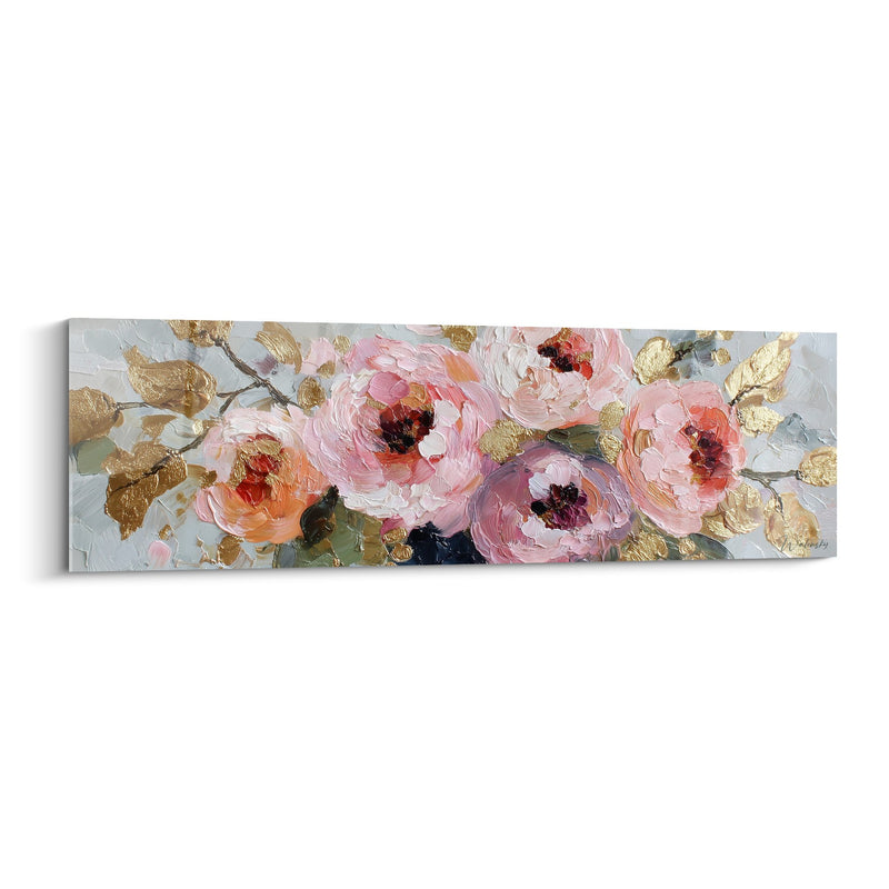Tableau Pivoines Roses et Dorées aux Nuances Pastel - Jardin Romantique - Edition Feng shui Sud-Ouest Terre