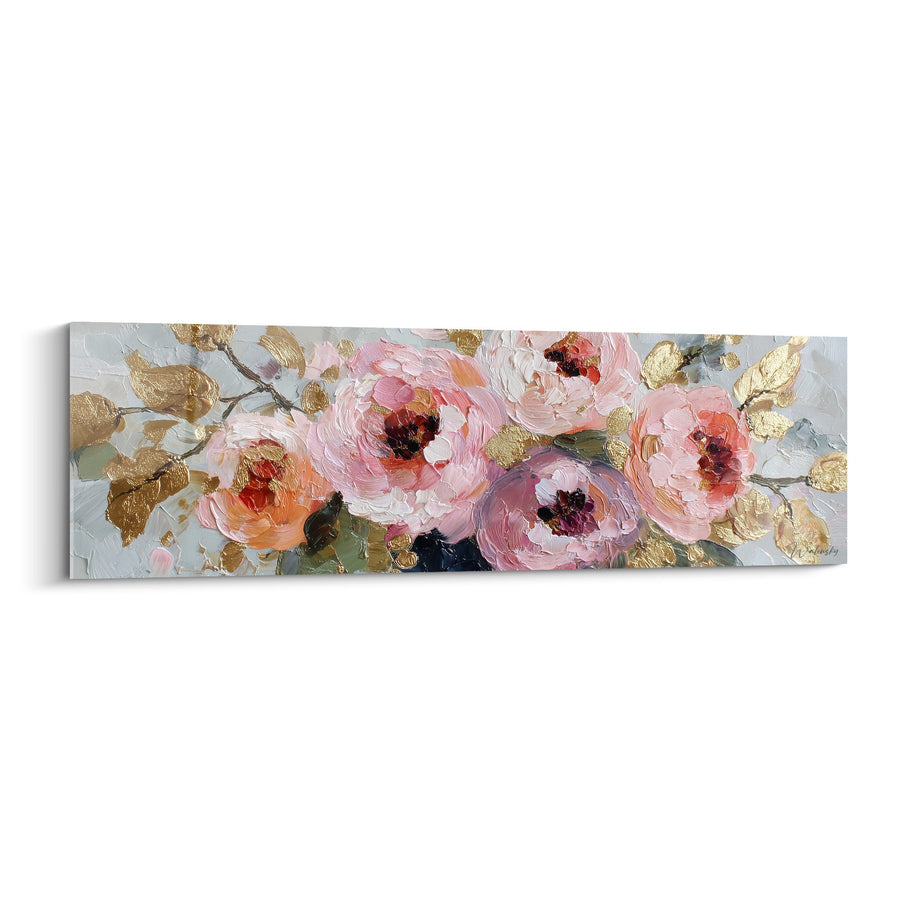 Tableau Pivoines Roses et Dorées aux Nuances Pastel - Jardin Romantique - Edition Feng shui Sud-Ouest Terre