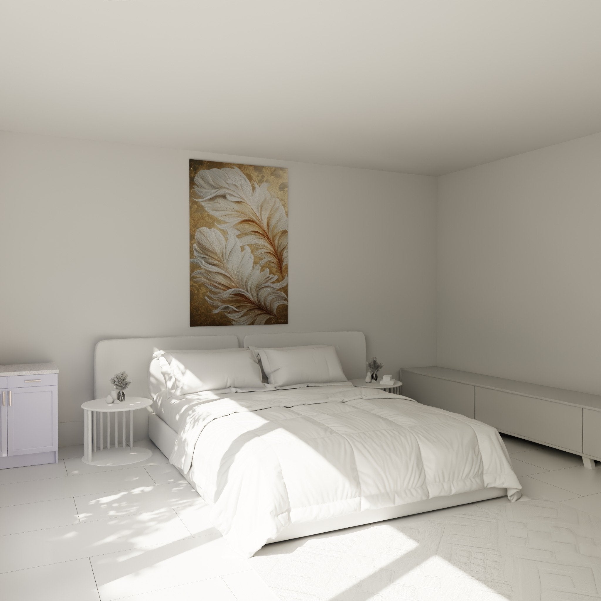golden white feathers wall art master bedroom beige wall refined home decor