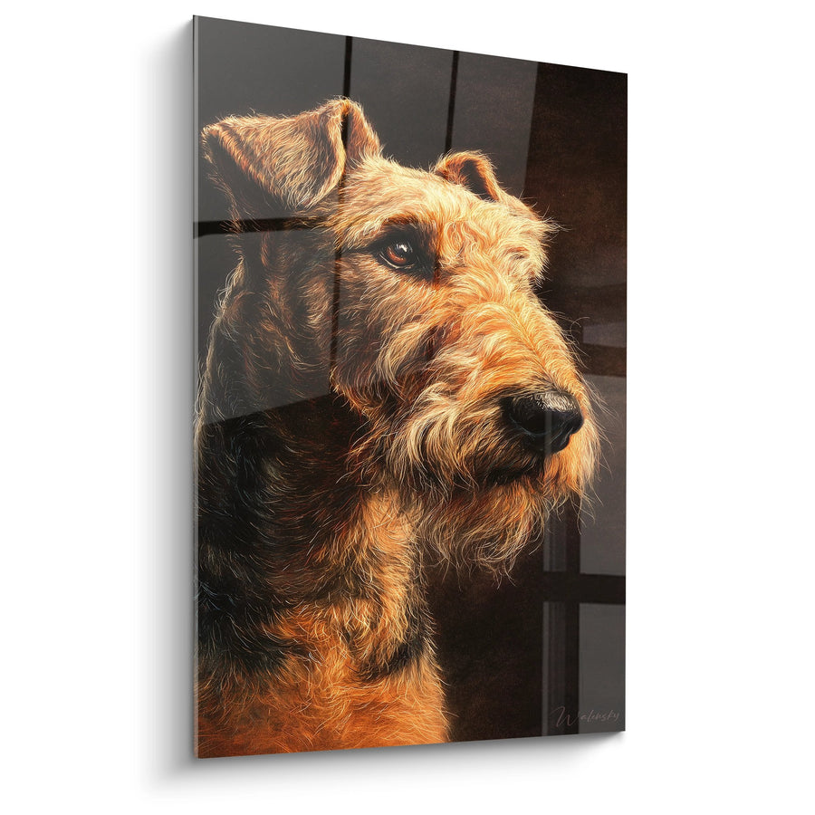 Tableau Portrait de Chien au Regard Expressif sur Fond Sombre - Tendresse Canine - Edition Airedale Terrier