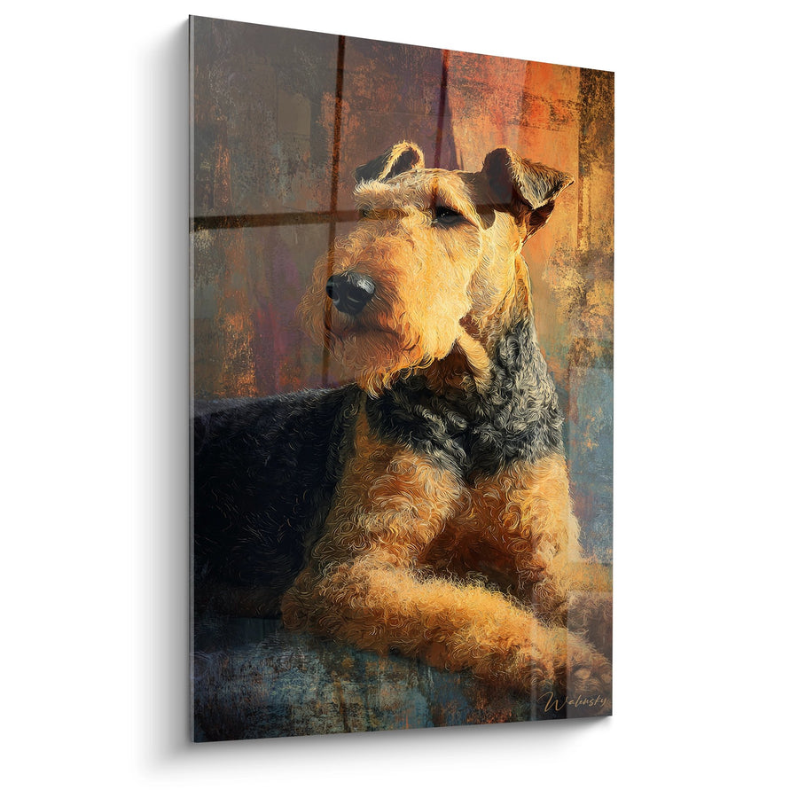 Tableau Chien Terrier au Regard Contemplatif - Portrait Rustique - Edition Airedale Terrier