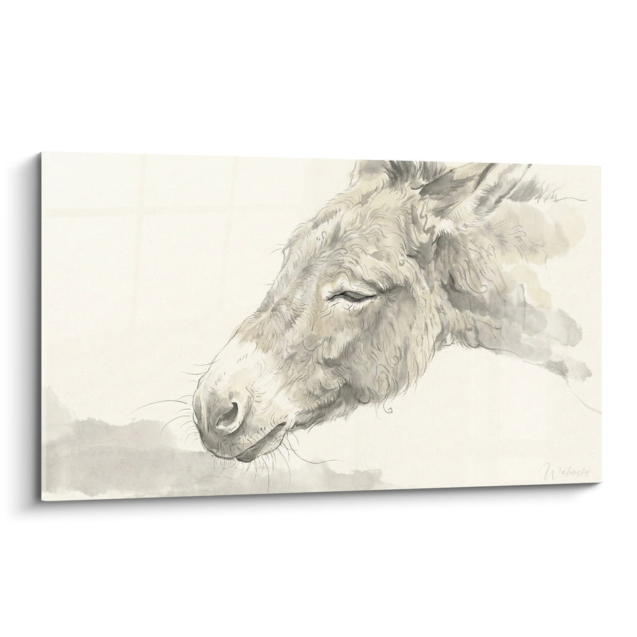 Tableau portrait d'âne aux tons sépia et beiges - Douceur champêtre - Edition âne