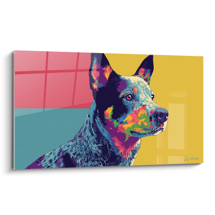 Tableau Chien Multicolore Portrait Profil - Explosion de Couleurs - Edition Australian Cattle Dog