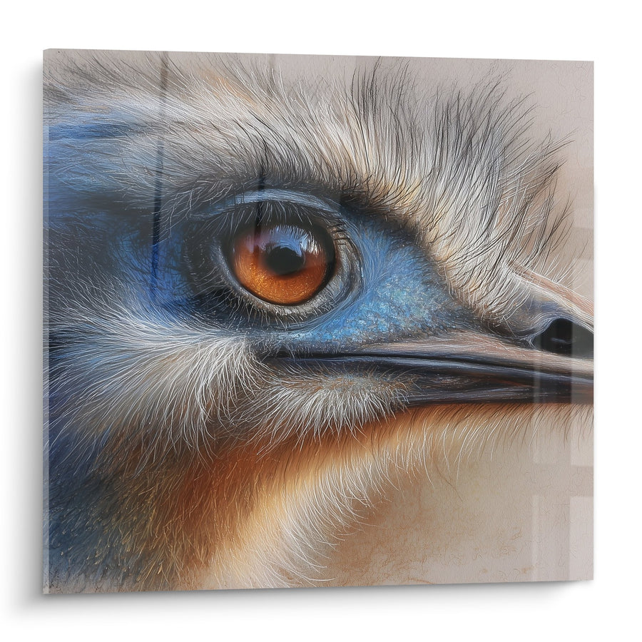 Tableau Portrait Majestueux Plumage Gris et Beige Œil Ambré - Élégance Naturelle - Edition Autruche