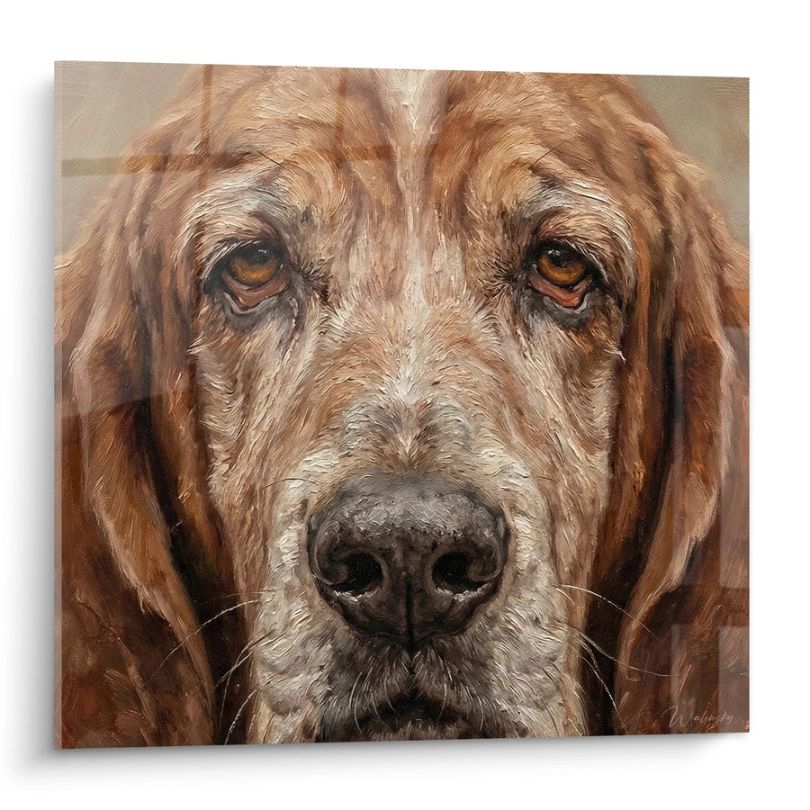 Tableau Portrait de Chien aux Yeux Dorés et Pelage Roux - Regard Attendrissant - Edition Basset Hound