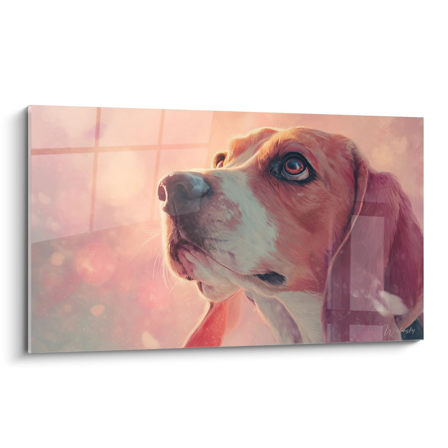 Tableau Portrait de Beagle Contemplatif aux Tons Roses - Regard Tendre - Edition Tableau Beagle