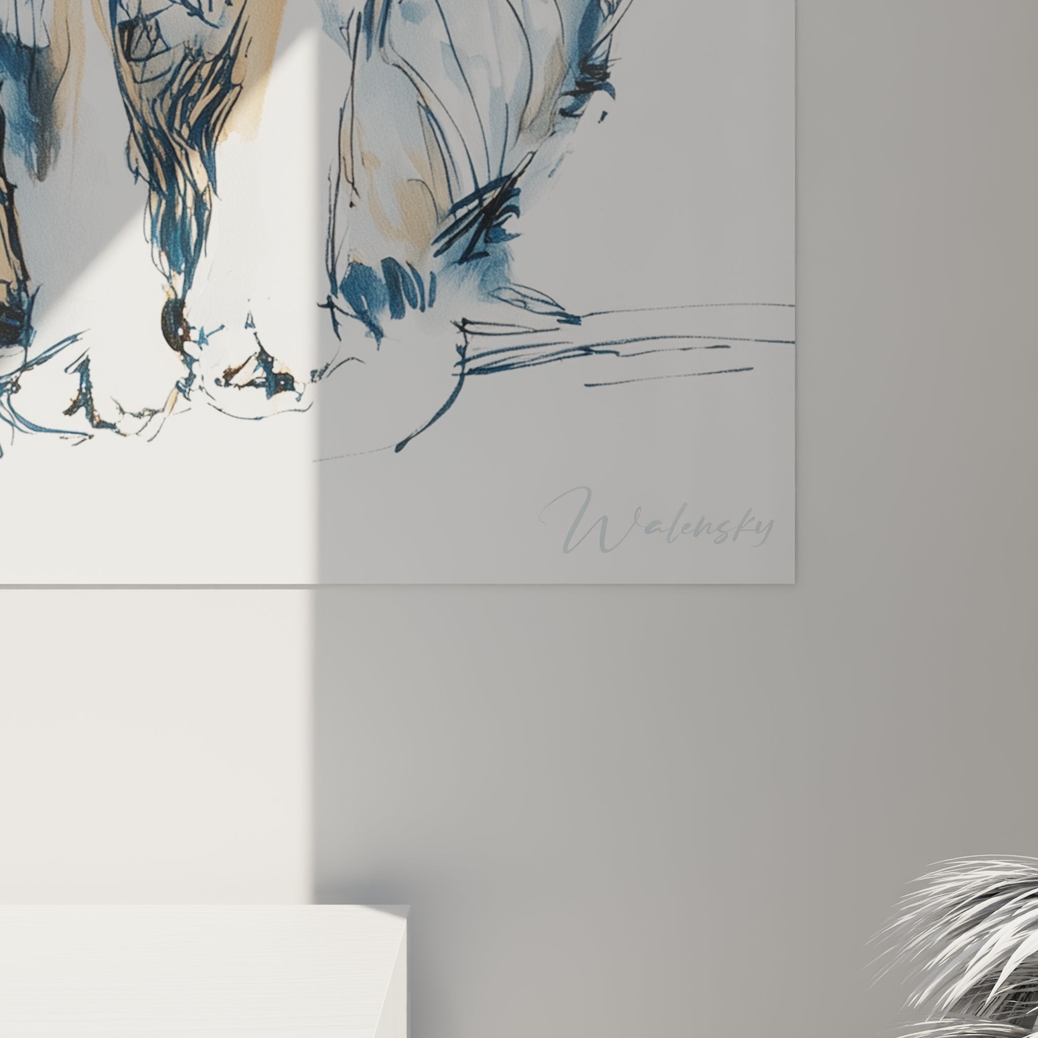 Wandgemälde Australian Shepherd Aquarellstil Hundeporträt künstlerische Dekoration