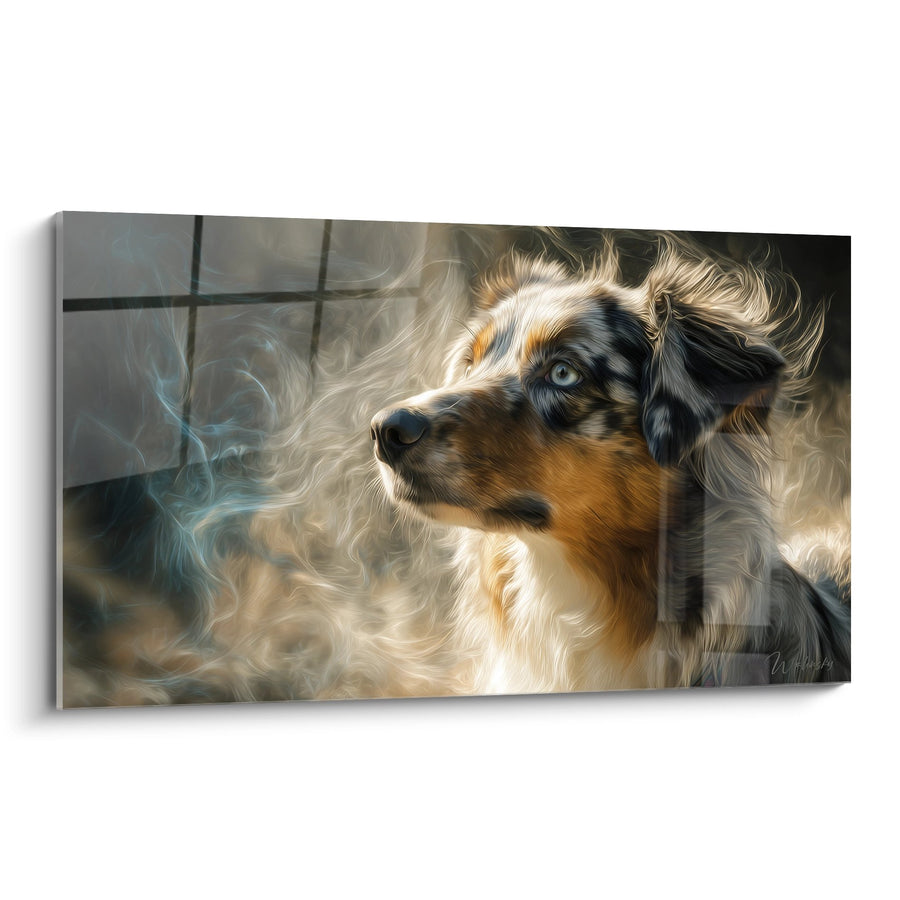 Tableau Berger Australien aux Yeux Bleus - Portrait Artistique Fumé - Edition Tableau Berger Australien