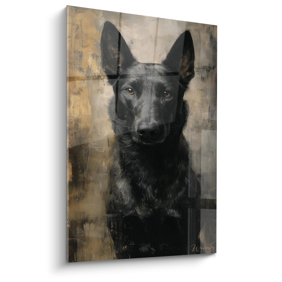 Tableau Berger Belge Malinois Portrait Fond Ocre - Regard Intense - Edition Berger Belge Malinois